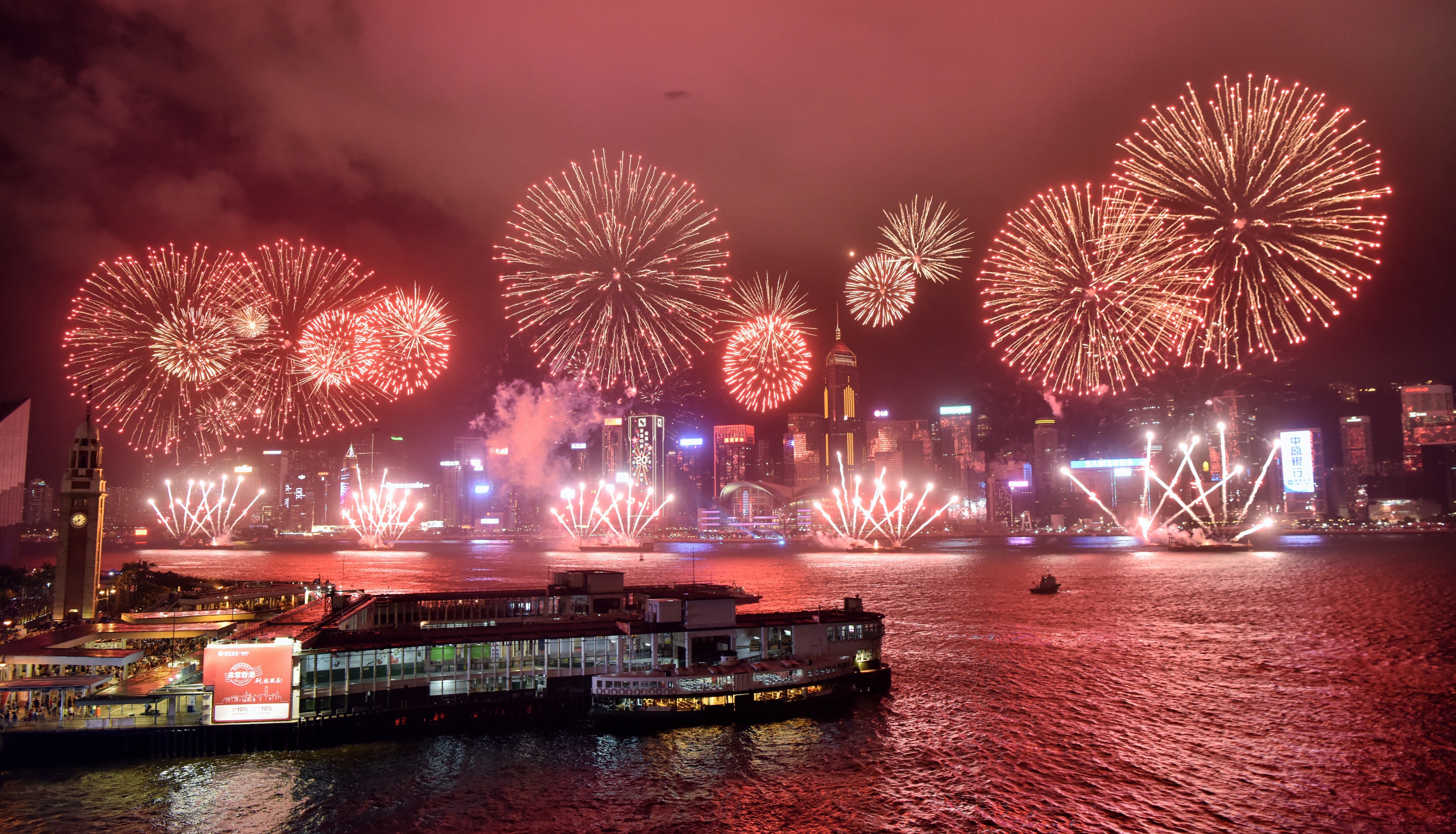 Fireworks light up the sky above Victoria Harbour to celebrate the 20th anniversary of Hong Kong’s return to the motherland, on July 1. Photo: Xinhua