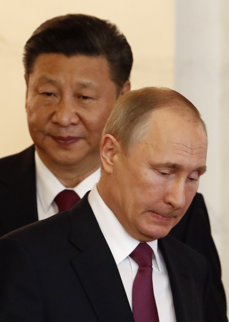 Russian President Vladimir Putin (front) and his Chinese counterpart Xi Jinping in Moscow on Tuesday. Photo: Reuters