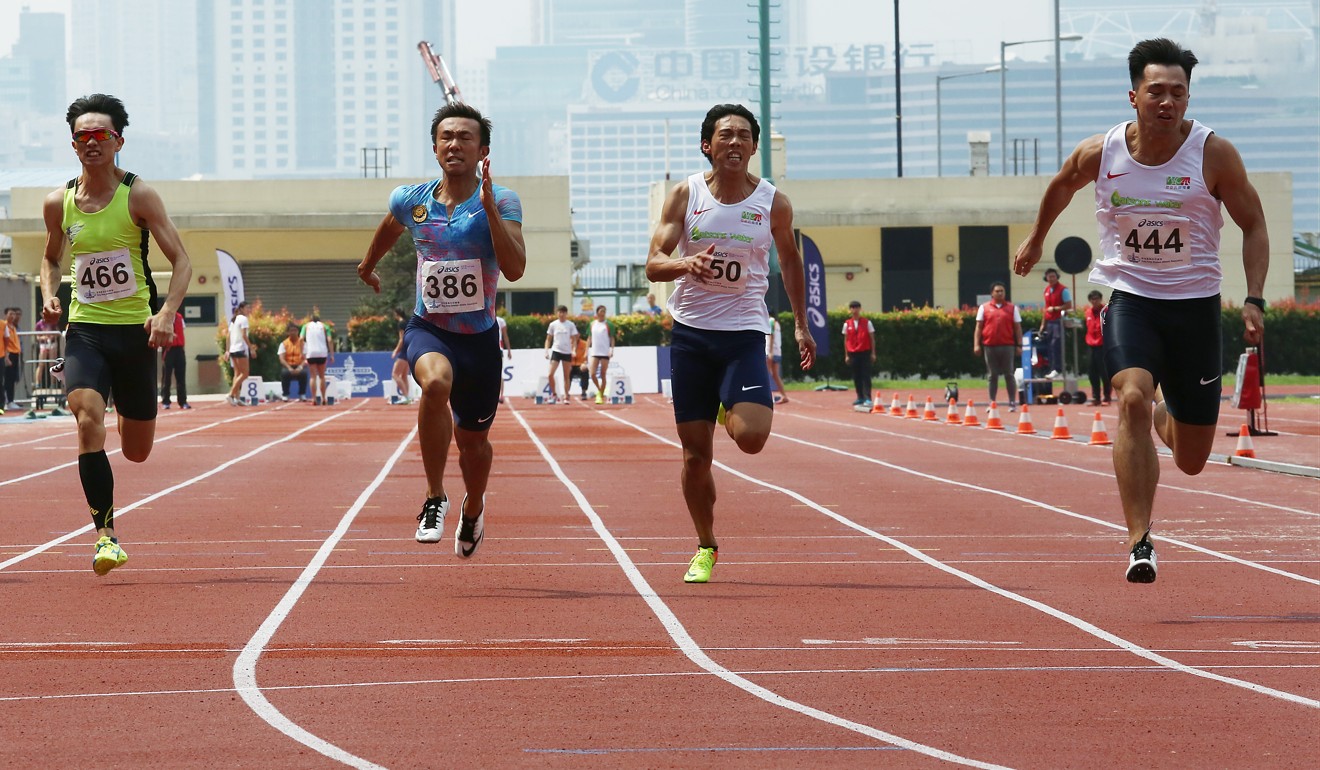 Ng Ka-fung (far right) is confident of improving his personal best time of 10.31 seconds in India. Photo: Jonathan Wong