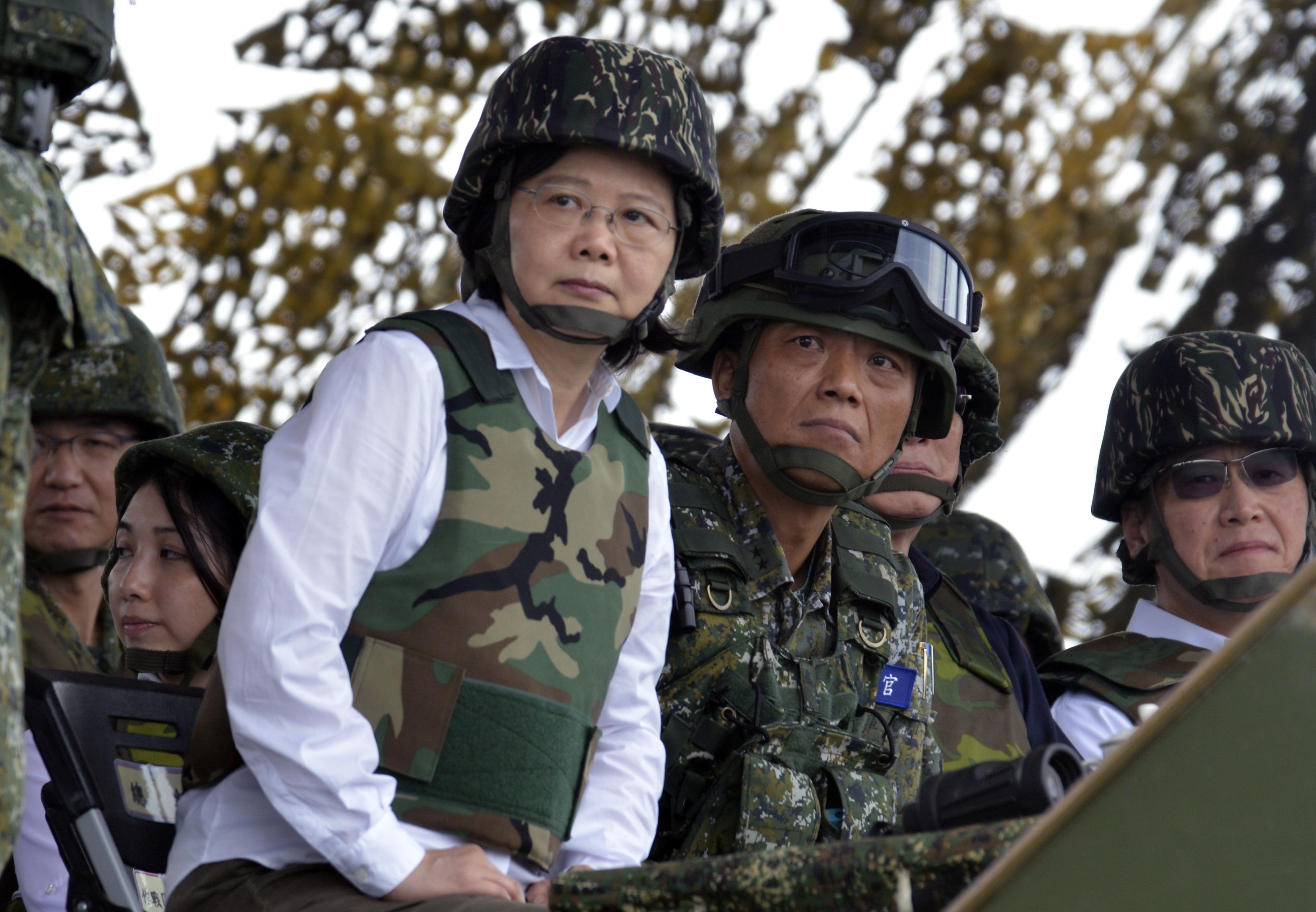 Taiwan’s president, Tsai Ing-wen, watches the “Han Kuang” (Chinese Glory) live-fire drill, as part of annual military exercises on the outlying Penghu islands on May 25. Photo: AFP