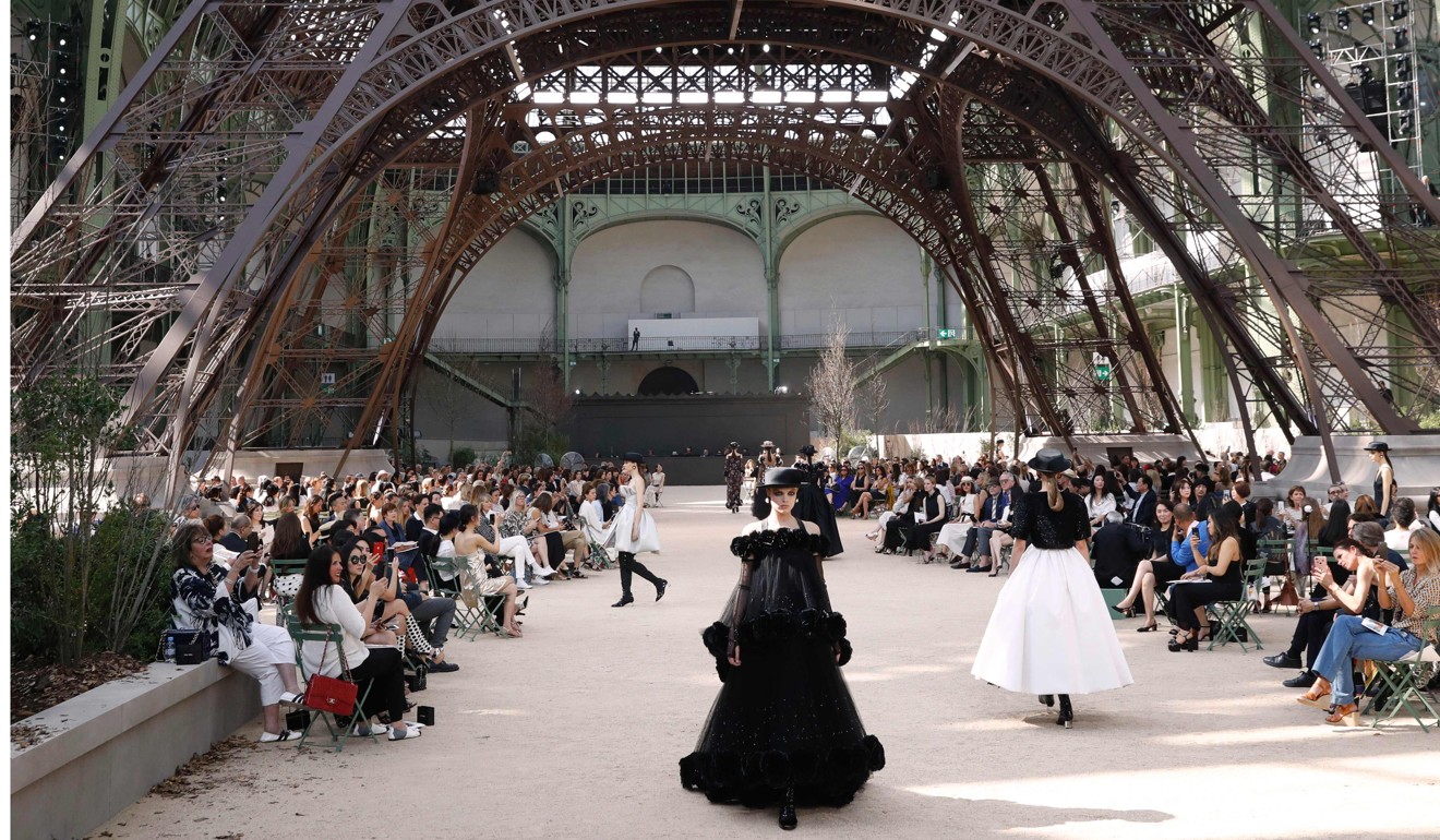 Models walked under a replica of the Eiffel Tower for Chanel’s autumn/winter haute couture collection in Paris. Photo: AFP