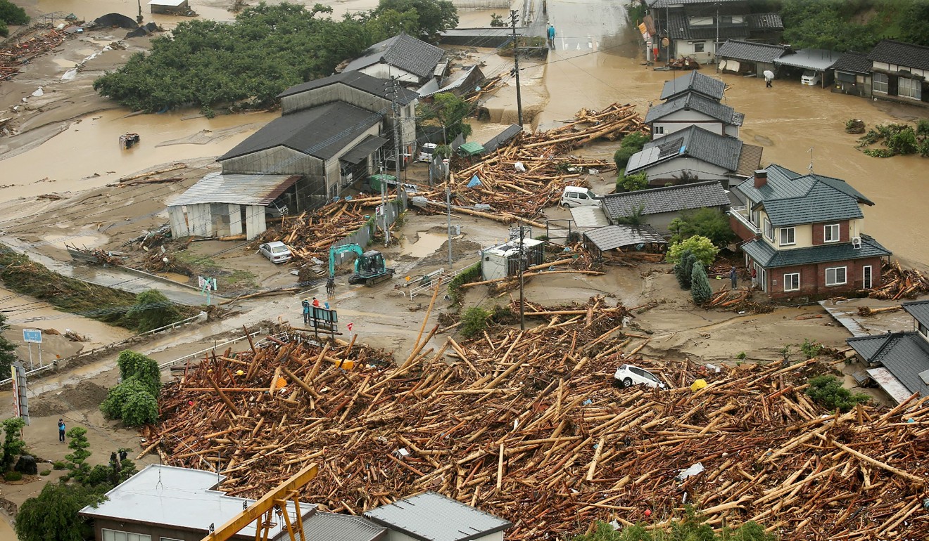 A flooded area in Asakura. Photo: AFP
