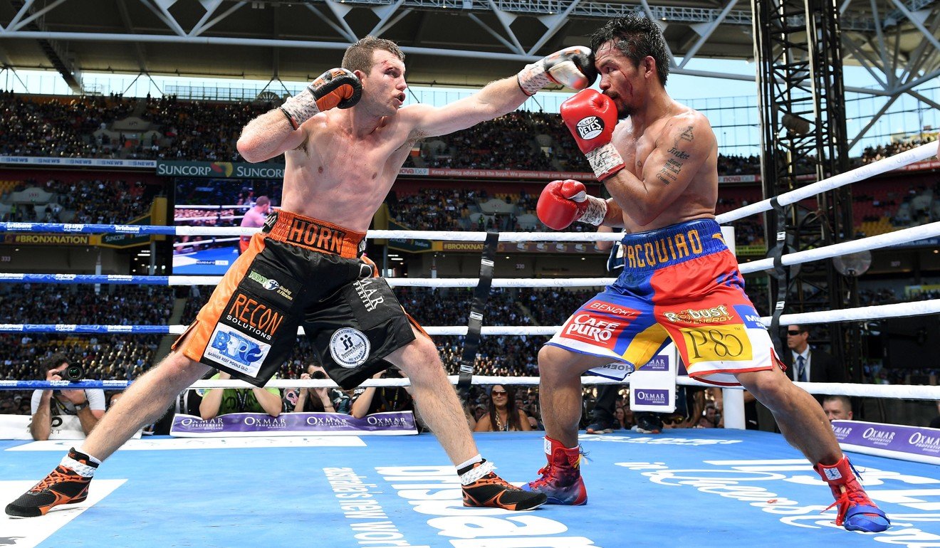 Jeff Horn on the attack. Photo: EPA
