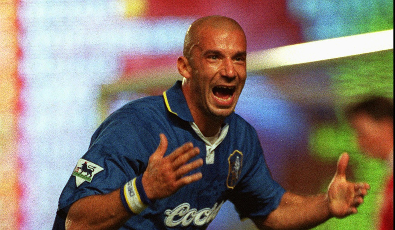 Vialli celebrates after scoring for Chelsea against Arsenal in 1996. Photo: AP