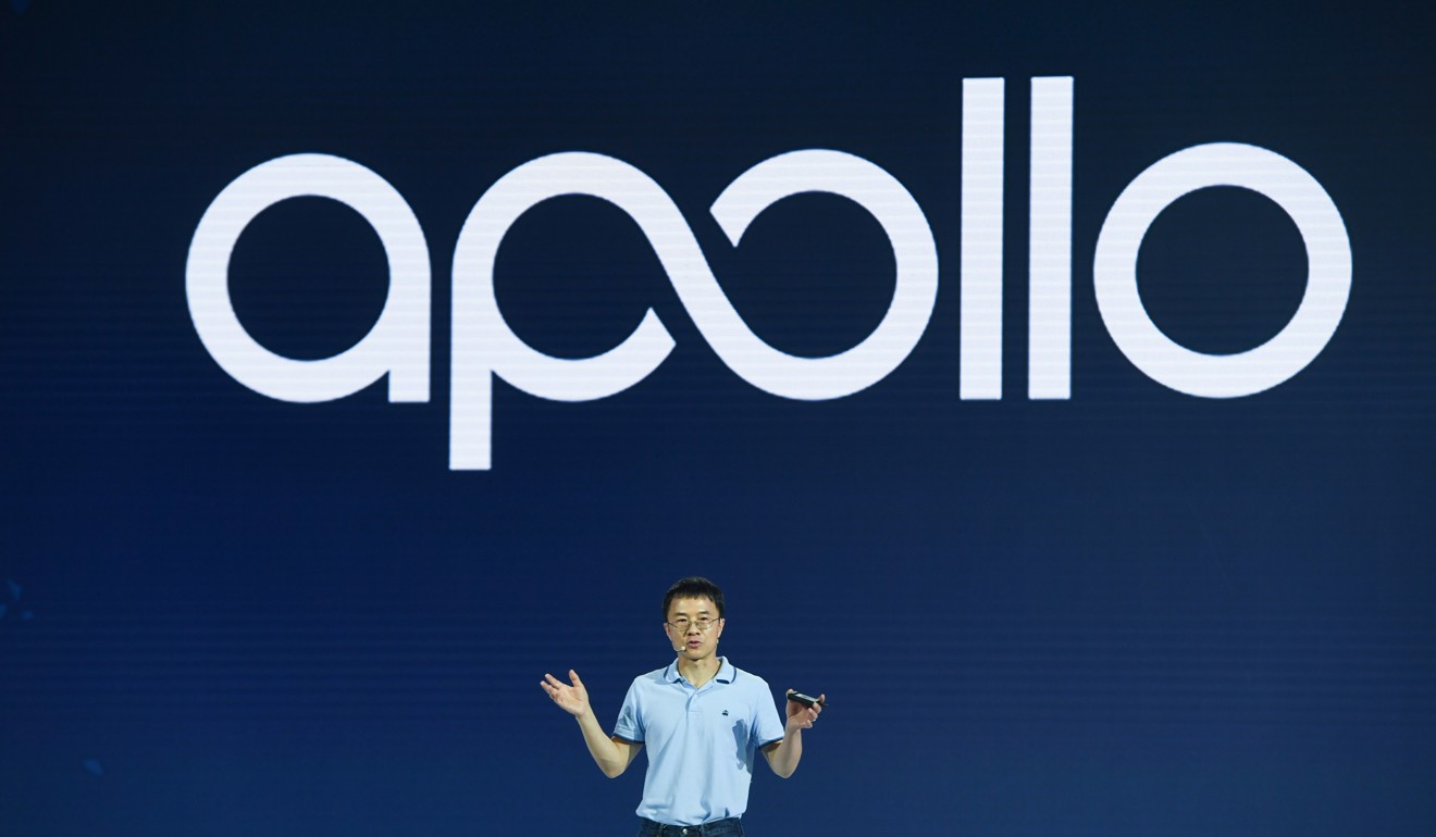 Baidu’s group president and chief operating officer Lu Qi spoke about the Apollo open platform at Create 2017. Photo: Xinhua