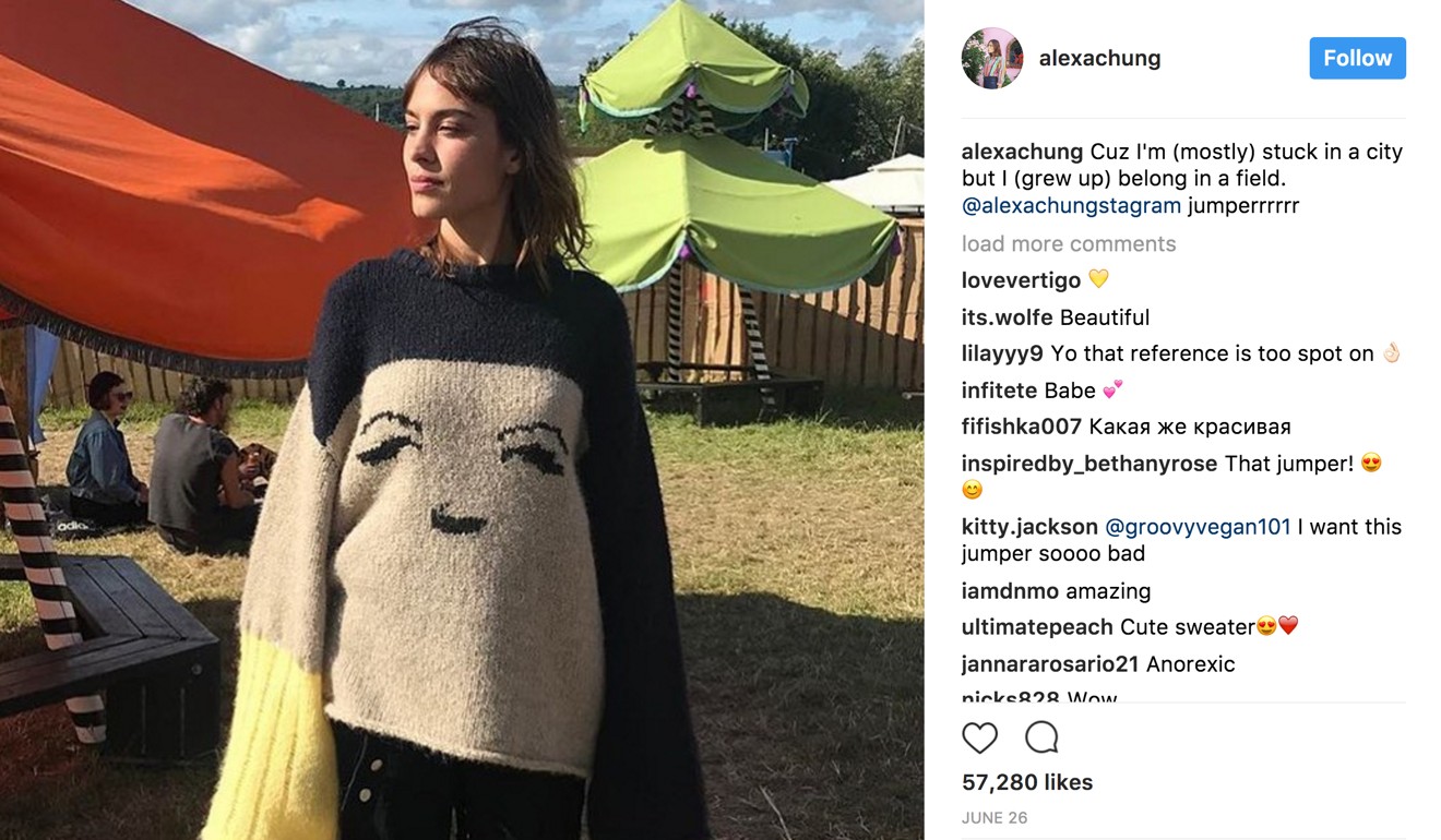 An Instagram post of Alexa Chung wearing her favourite jumper from her new autumn collection. Photo: Instagram
