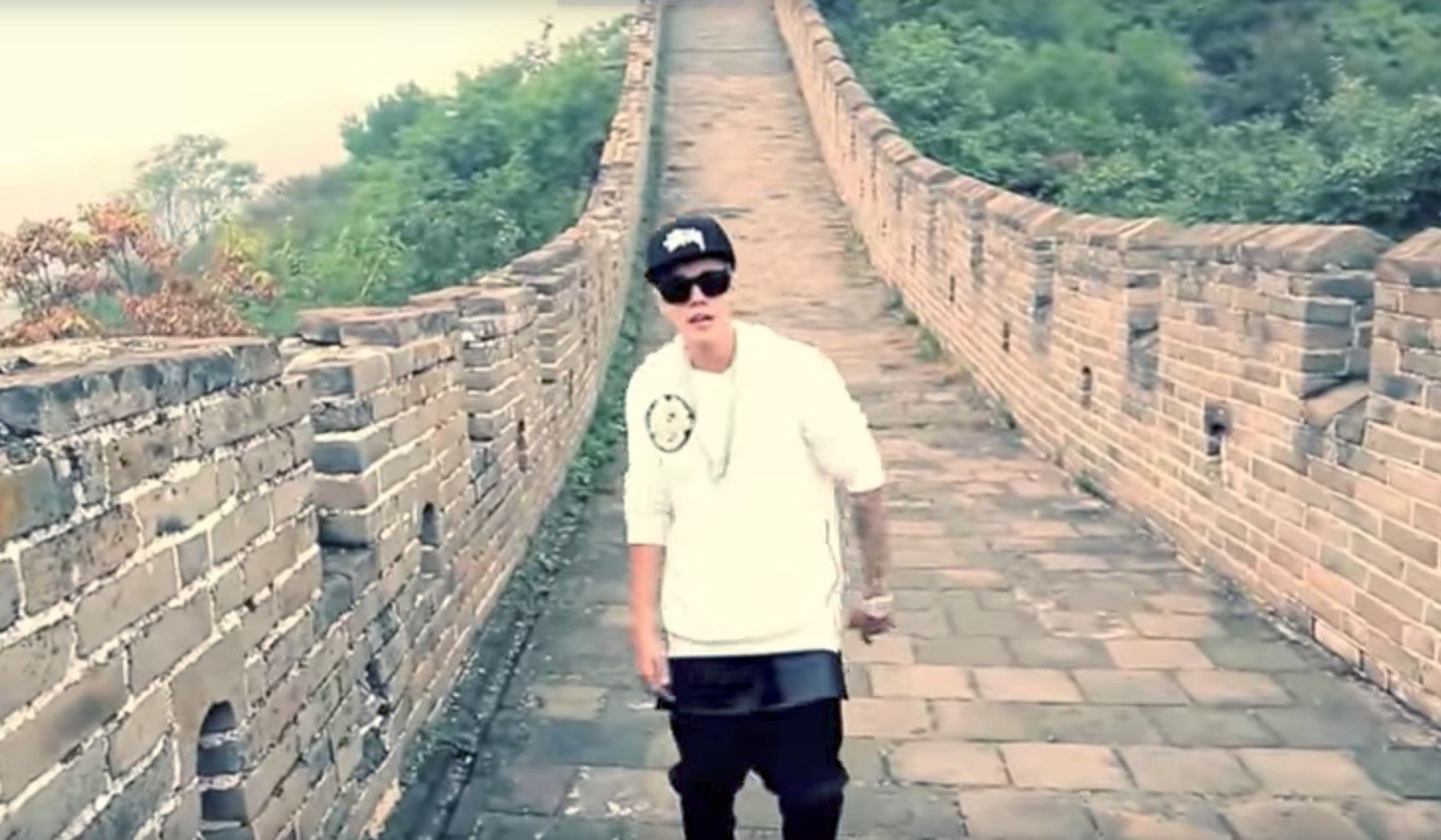 Justin Bieber visits the Great Wall in 2013. Photo: Handout
