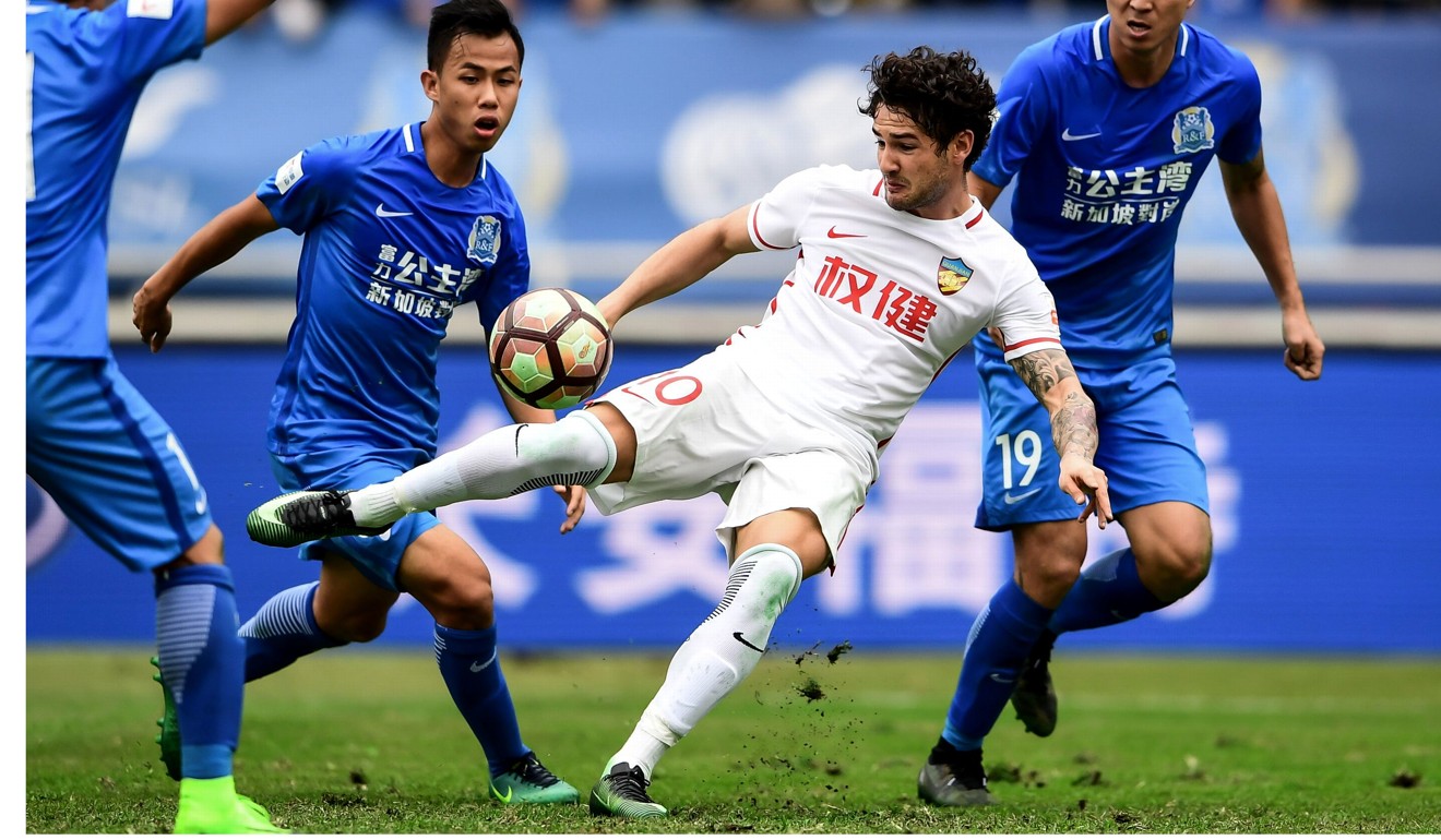 Alexandre Pato (centre) plays for Tianjin Quanjian. Photo: AFP