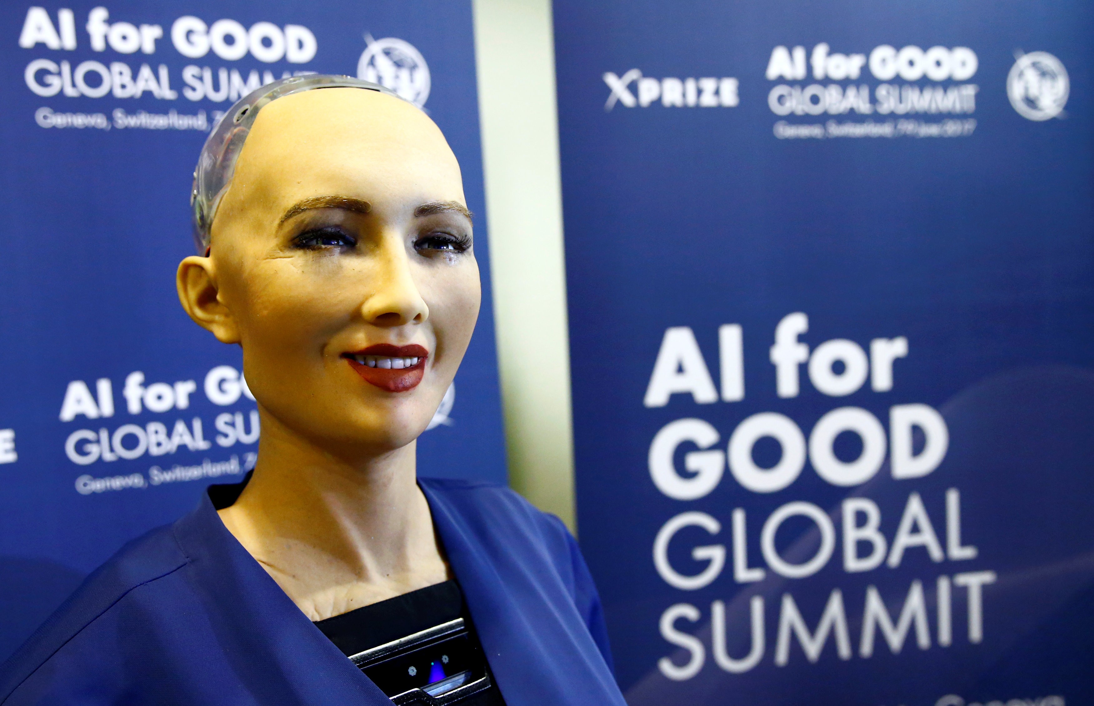 Sophia, a robot integrating the latest technologies and artificial intelligence developed by Hanson Robotics is pictured during a presentation at the "AI for Good" Global Summit at the International Telecommunication Union in Geneva last month. Photo: Reuters