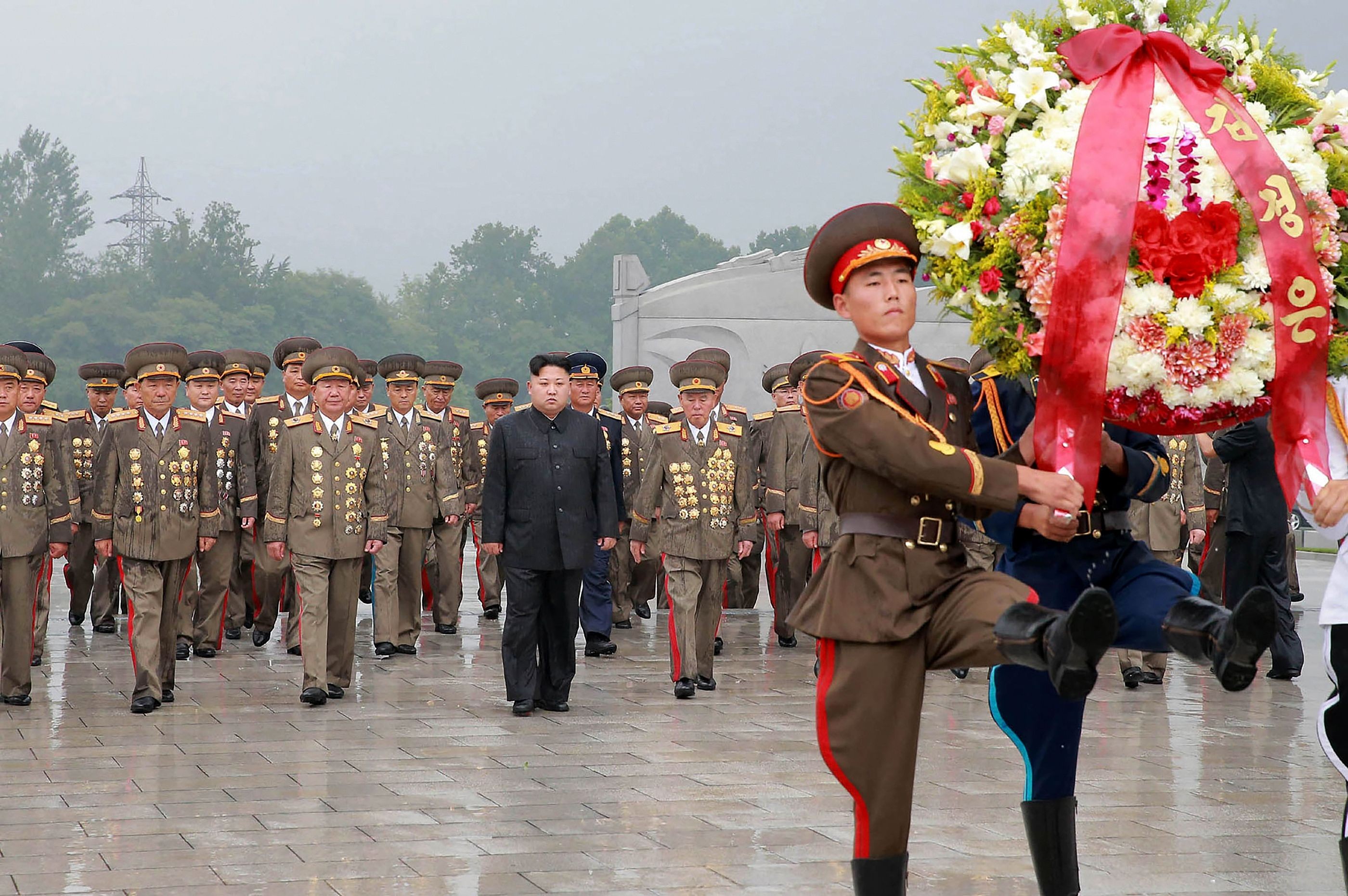 North Korean leader Kim Jong-un leads a memorial ceremony at the Fatherland Liberation War Martyrs Cemetery in Pyongyang on July 27, the 64th anniversary of the Korean War armistice agreement. Photo: AFP/KCNA via KNS