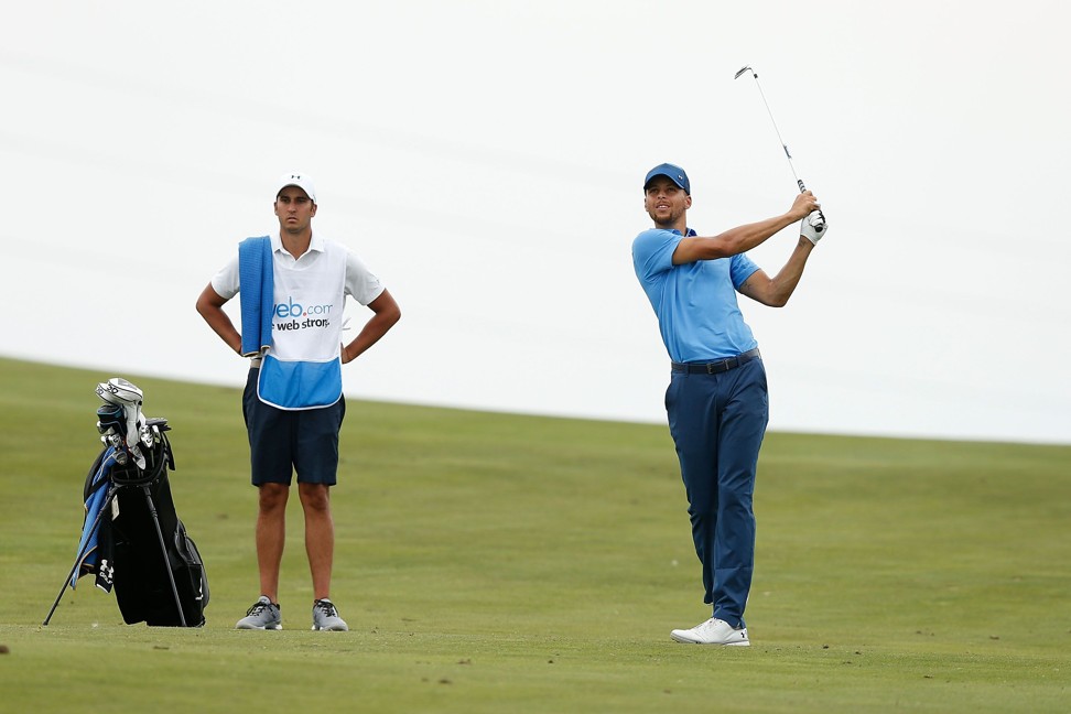 Curry plays an approach shot to the ninth green during round one of the Ellie Mae Classic at TCP Stonebrae. Photo: AFP
