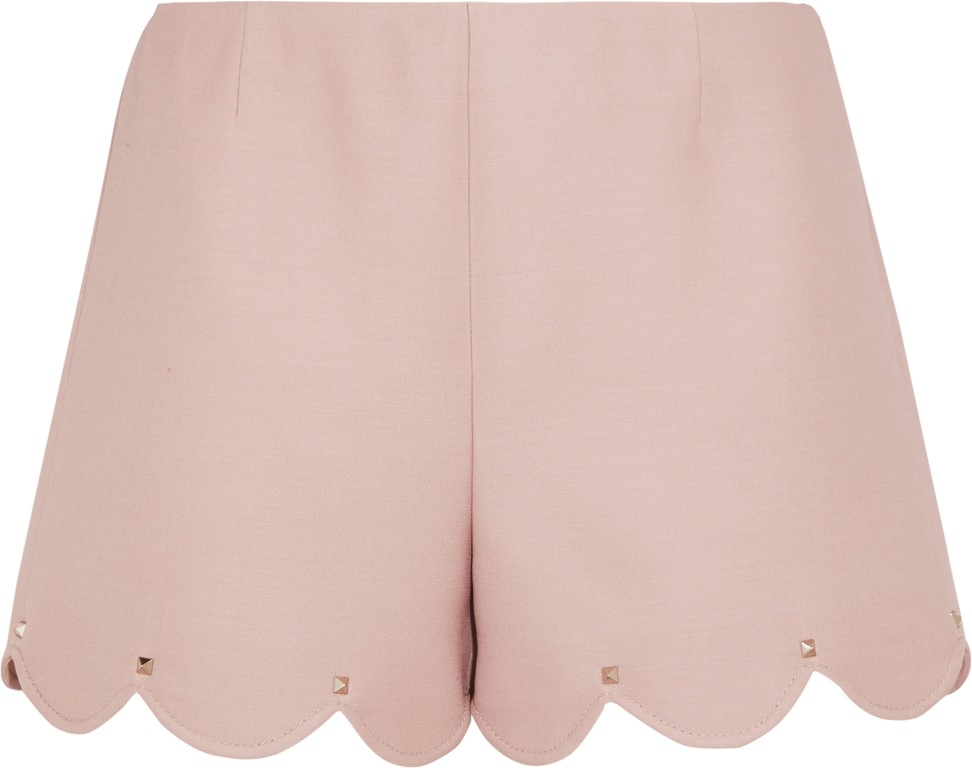 Studded wool and silk crepe shorts by Valentino.