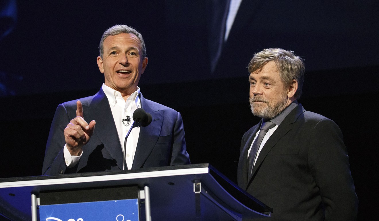 Bob Iger on stage with actor Mark Hamill at the Disney Legends Awards at the D23 Expo 2017 in Anaheim. Photo: Bloomberg