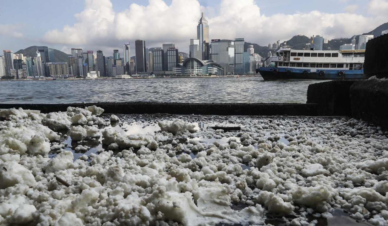 Oil pollution seen at Victoria Harbour in Tsim Sha Tsui. Photo: Nora Tam