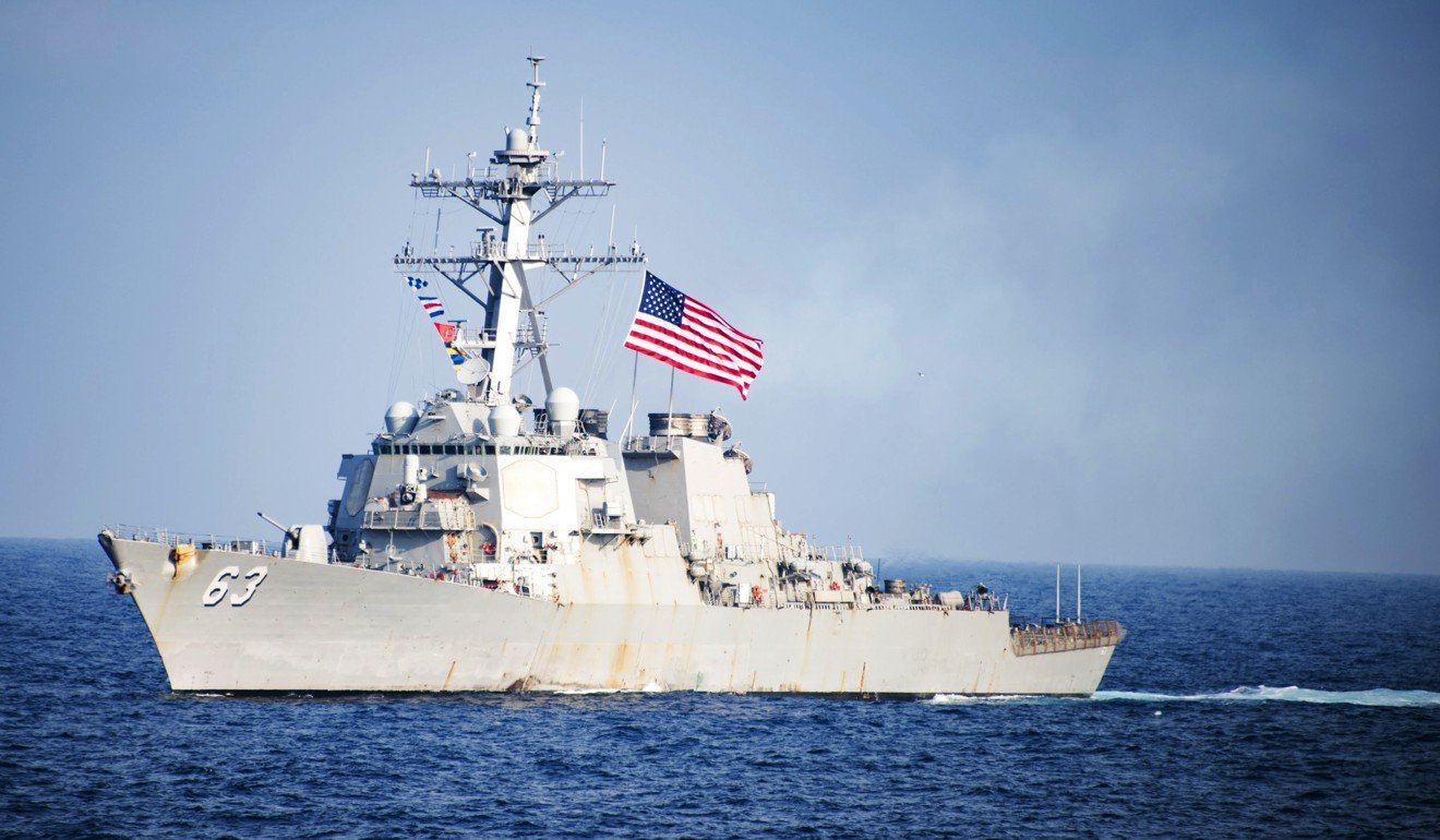 US Navy destroyer USS Stethem carries out a so-called freedom of navigation operation in the South China Sea. Photo: AP