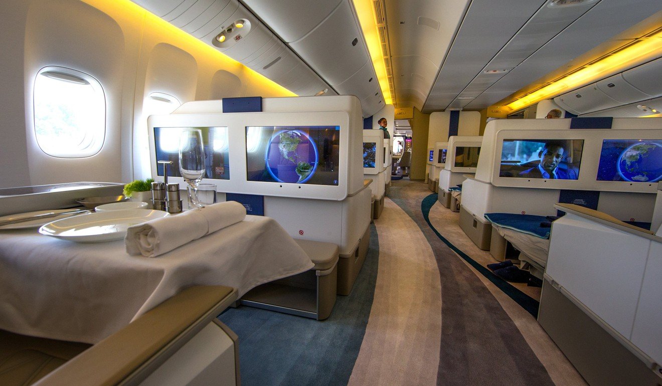 Each seat on Crystal Cruises new VIP jetliner, a Boeing 777-200LR, includes a fold out bed and a 24 inch TV. Photo: TNS