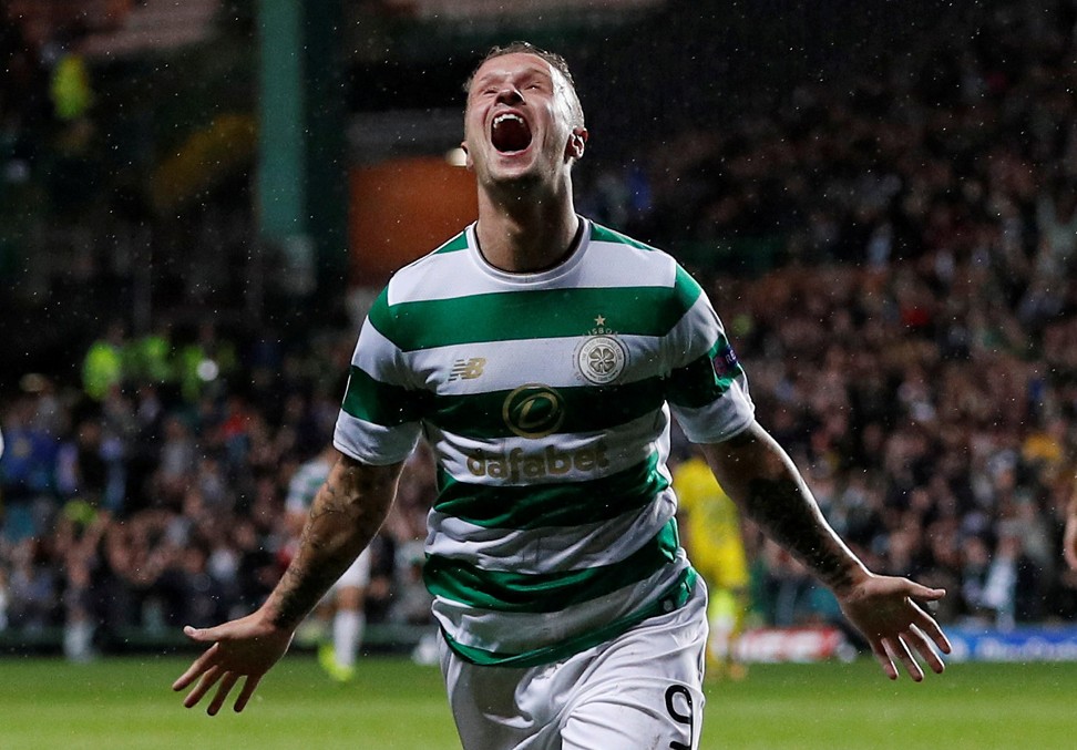 Celtic’s Leigh Griffiths celebrates scoring their fifth goal. Photo: Reuters
