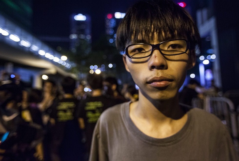 Joshua Wong outside the central government offices in the early days of the Occupy sit-ins. Photo: EPA