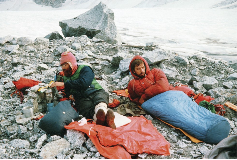 Dave Wilkinson (left) and McCartney on the Argentière Glacier, in the French Alps, in the summer of 1977, the night before a rapid ascent of the North Face of Les Droites, a mountain in the Mont Blanc range. Picture: Dave Cuthbertson