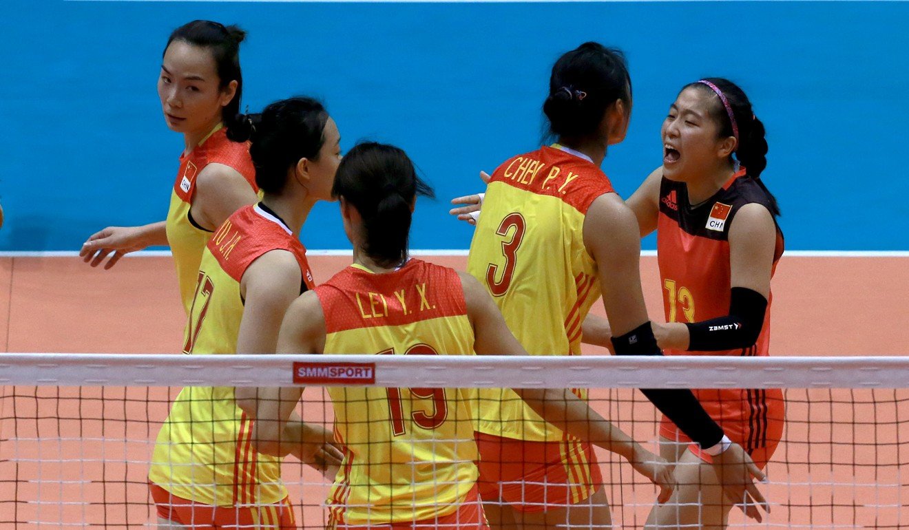 China celebrate scoring a point against Taiwan in their pool match in Laguna province.