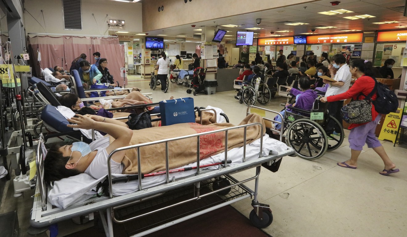 The crowned Accident and Emergency room at Hong Kong’s Queen Elizabeth Hospital. Around 15,000 patients have been hospitalised with flu in the city this year. Photo: SCMP