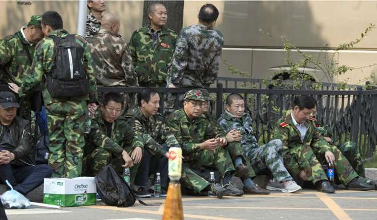 Army veterans protests in Beijing in October 2016. Photo: AP