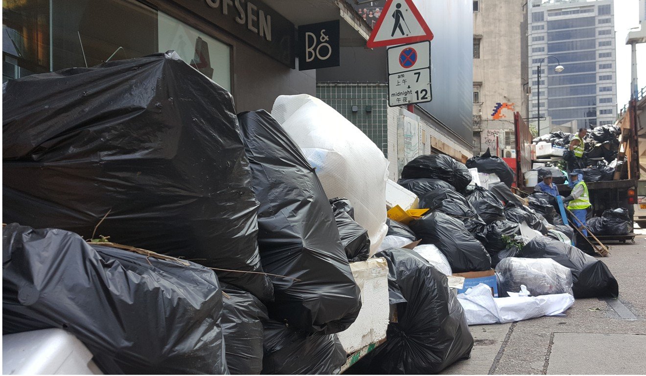 Bags of rubbish piled up in Causeway Bay in Hong Kong after the typhoon caused mayhem. Photo: Handout