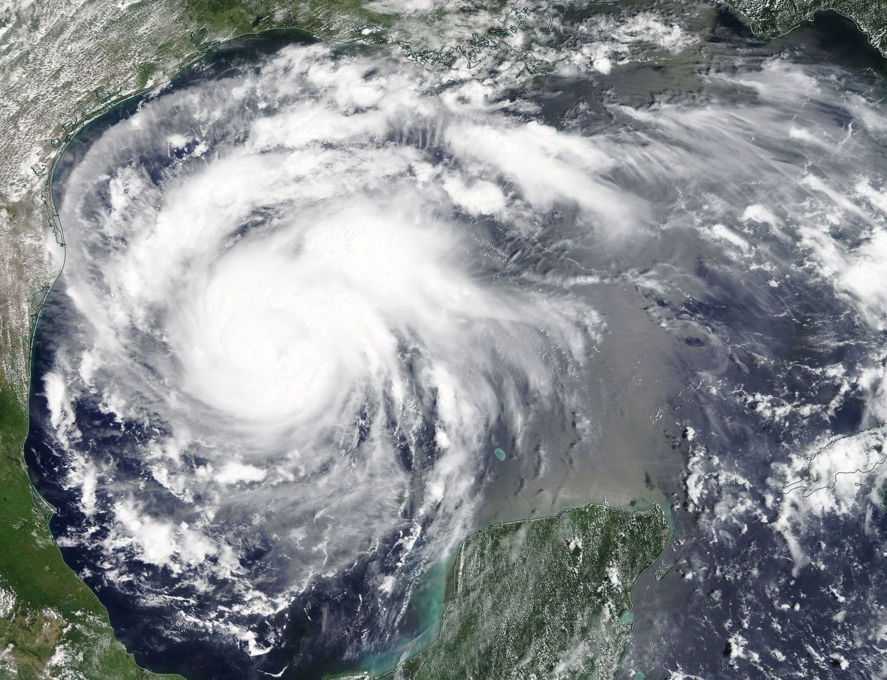 A handout photo made available by Nasa on August 24, 2017 shows a satellite image of Hurricane Harvey in the Gulf of Mexico. Harvey is expected to become a category 3 hurricane by the time it makes landfall near Corpus Christi, Texas late on Friday, August 25. Photo: Nasa handout via EPA