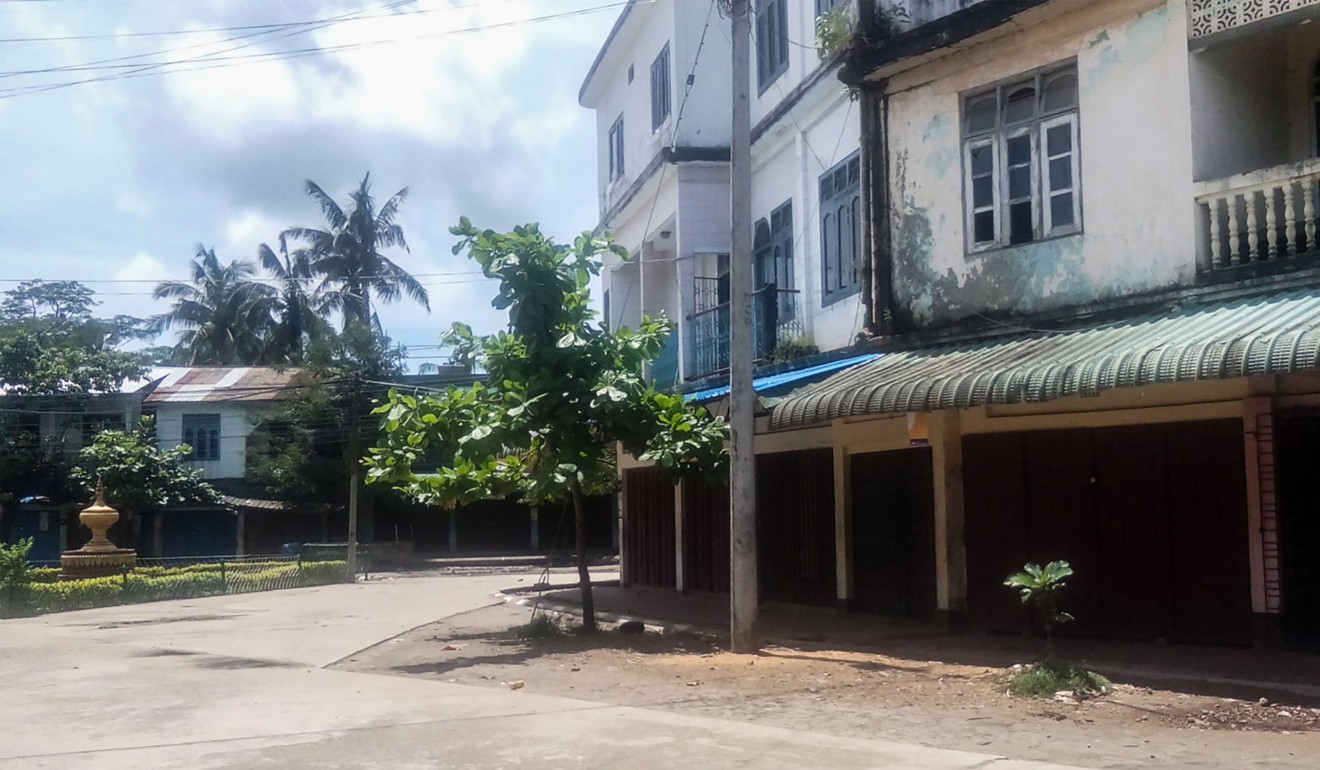 An empty street in Maungdaw township in Myanmar's northern Rakhine state after residents were told to stay in their homes after an attack by Muslim extremists. Photo: AFP