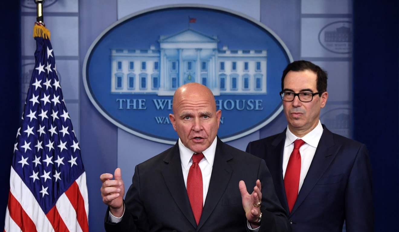 US National Security Adviser H.R. McMaster with Treasury Secretary Steven Mnuchin at the White House in Washington, announcing that the United States had no plans to take military action in Venezuela after President Trump launched new round of economic sanctions on the South American country. Photo: Xinhua
