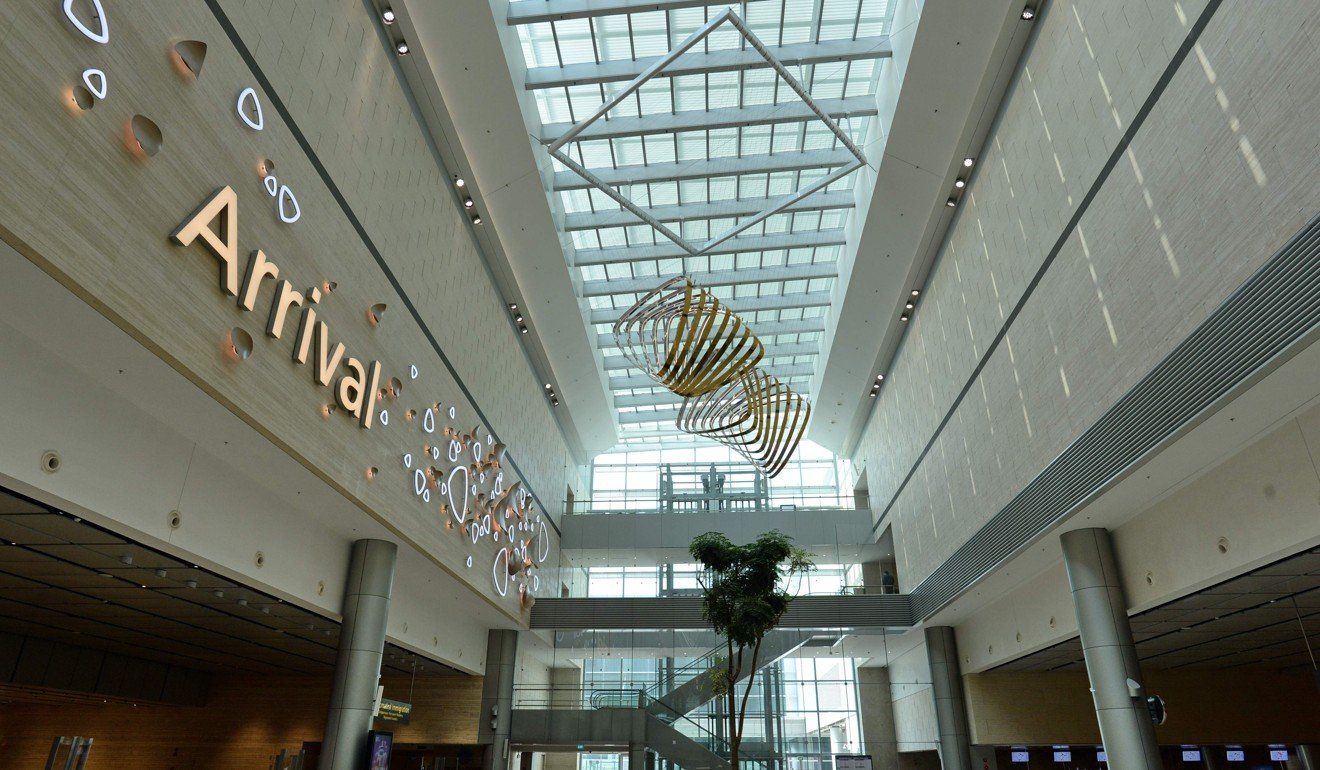 The arrival hall at the newly built Changi airport terminal four in Singapore. Photo: AFP