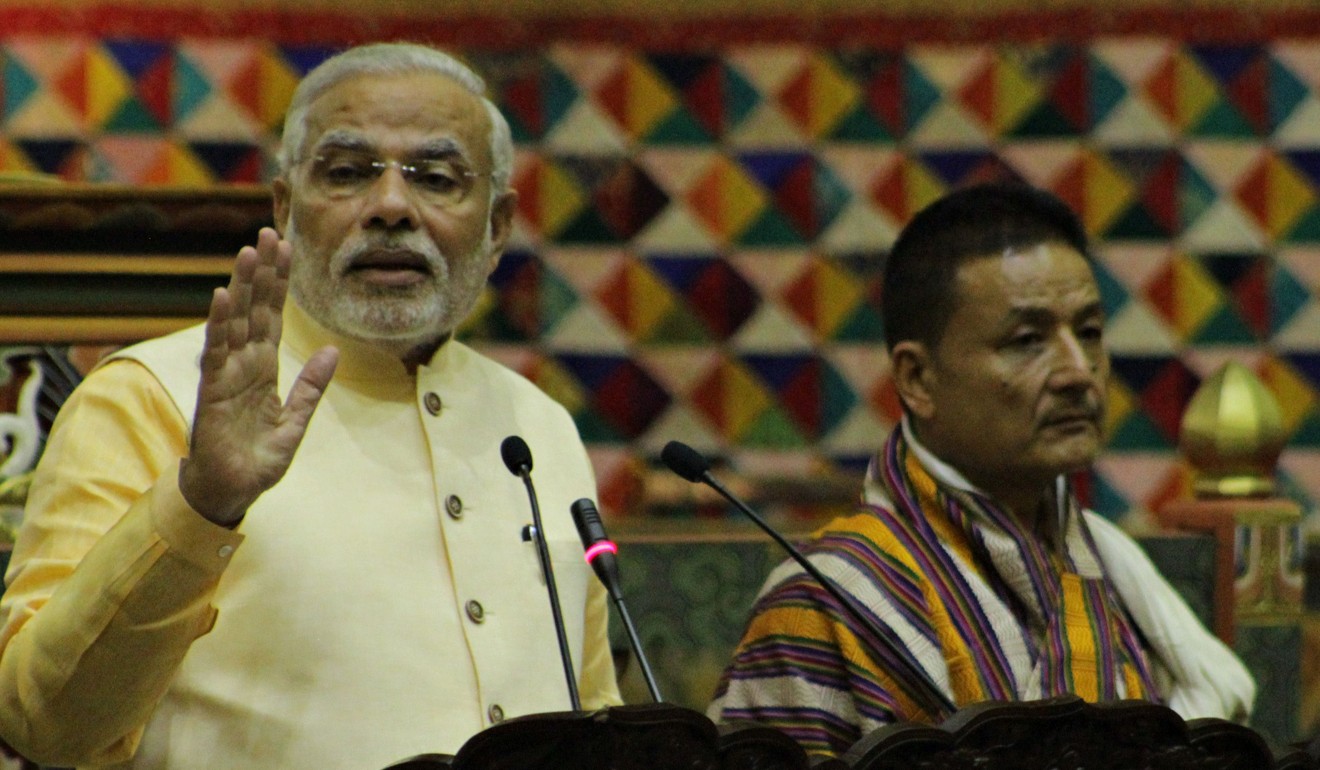 Indian Prime Minister Narendra Modi (left) addresses Bhutan's National Assembly in Thimphu in June 2014. Photo: AFP