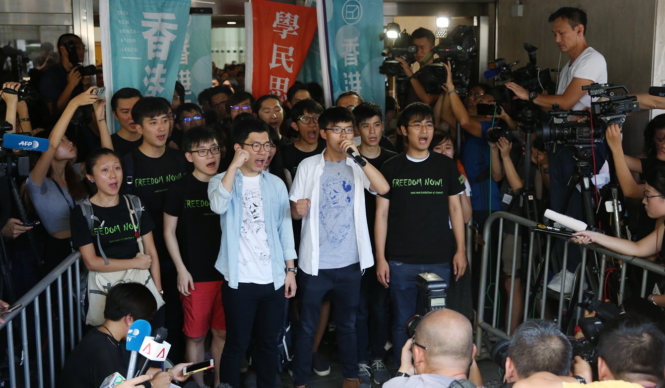 Nathan Law, Joshua Wong and Alex Chow were given jail terms ranging from six to eight months. Photo: Sam Tsang