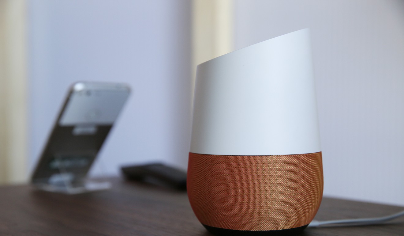 The voice-activated assistant Google Home (right) can now recognise who’s talking to it on the Google’s Home speaker. Photo: AP