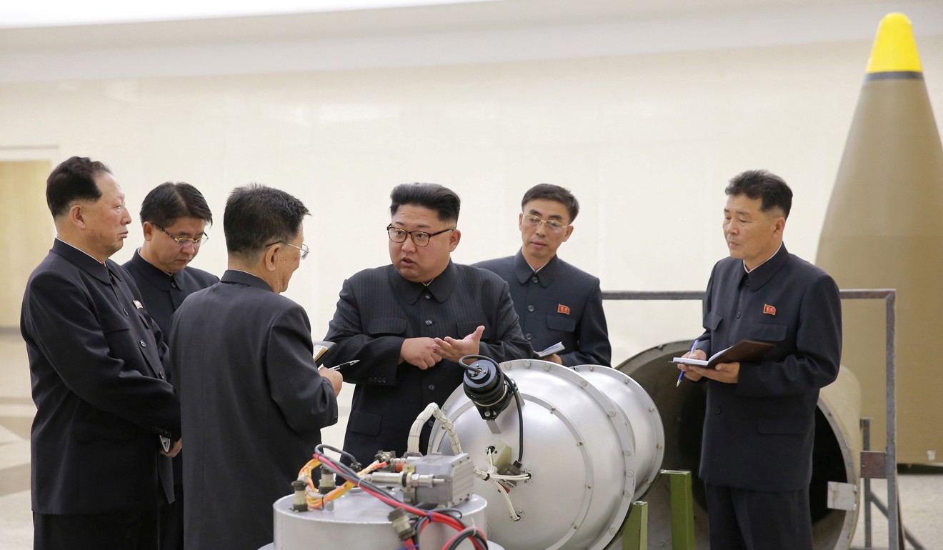 Before the quake the official Korean Central News Agency said that leader Kim Jong-un had inspected a miniaturised hydrogen bomb that could be fitted onto an ICBM at the Nuclear Weapons Institute. Photo: Reuters