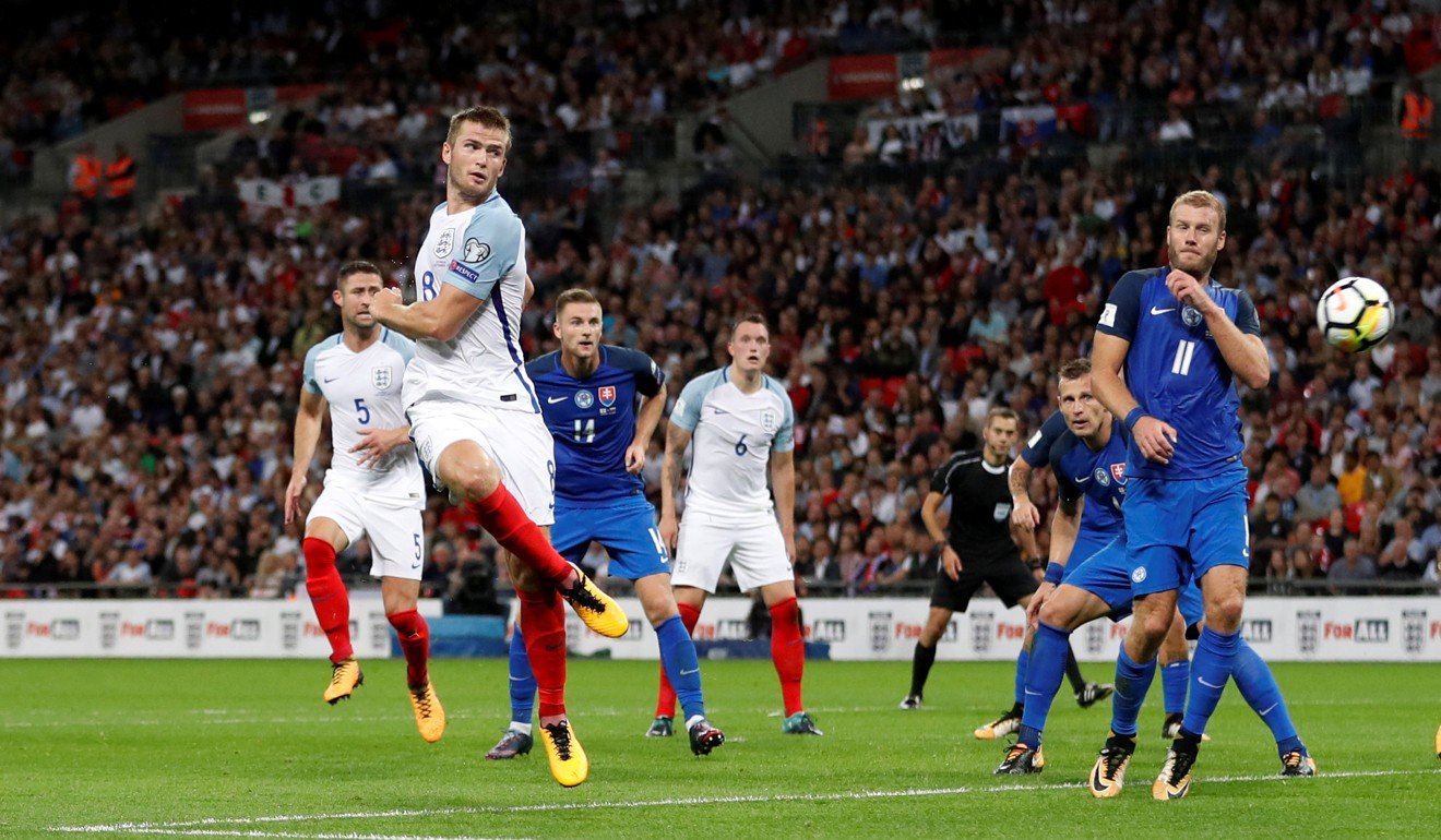 England’s Eric Dier scores their first goal. Photo: Reuters/Carl Recine