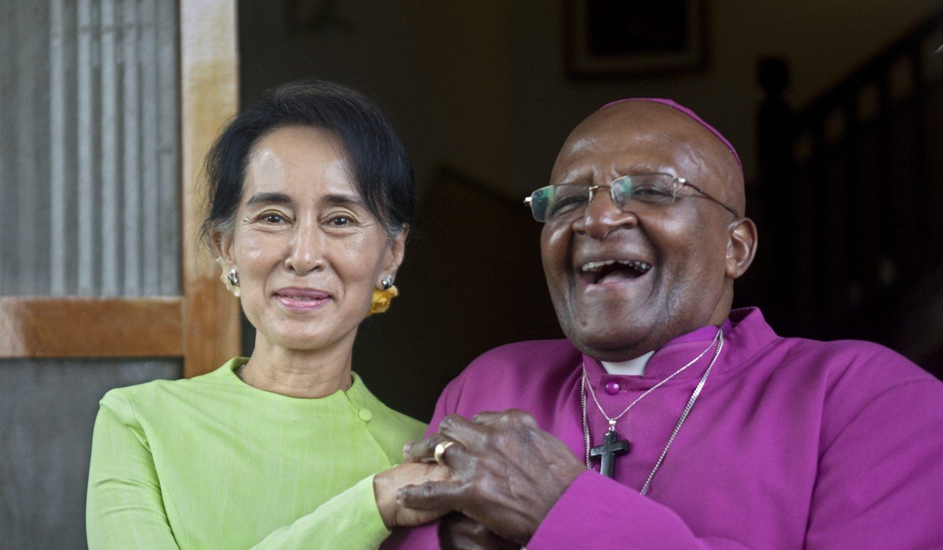Aung San Suu Kyi and Desmond Tutu in 2013. File photo: EPA
