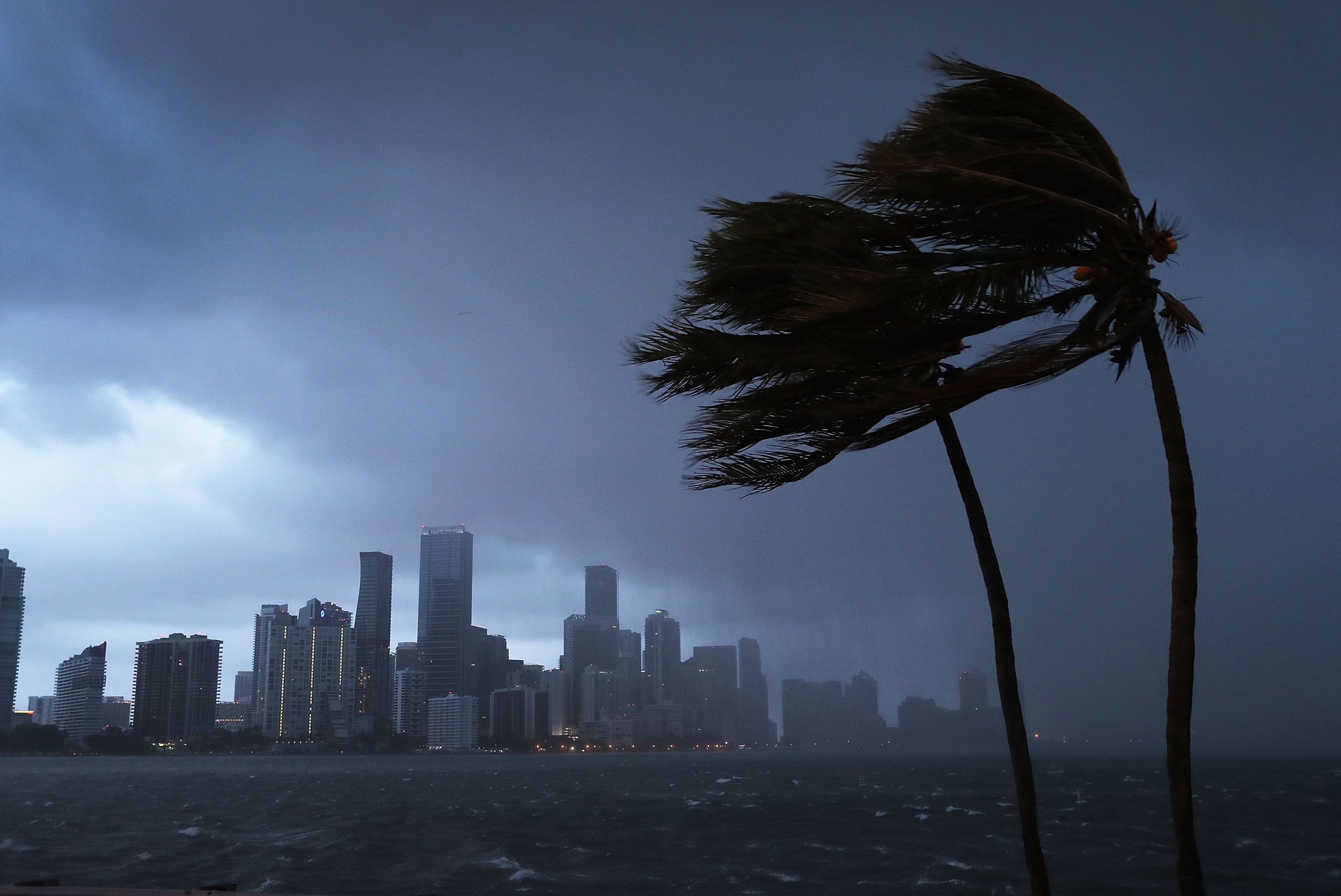 The Miami skyline as Hurricane Irma starts to reach Florida. Photo: AFP