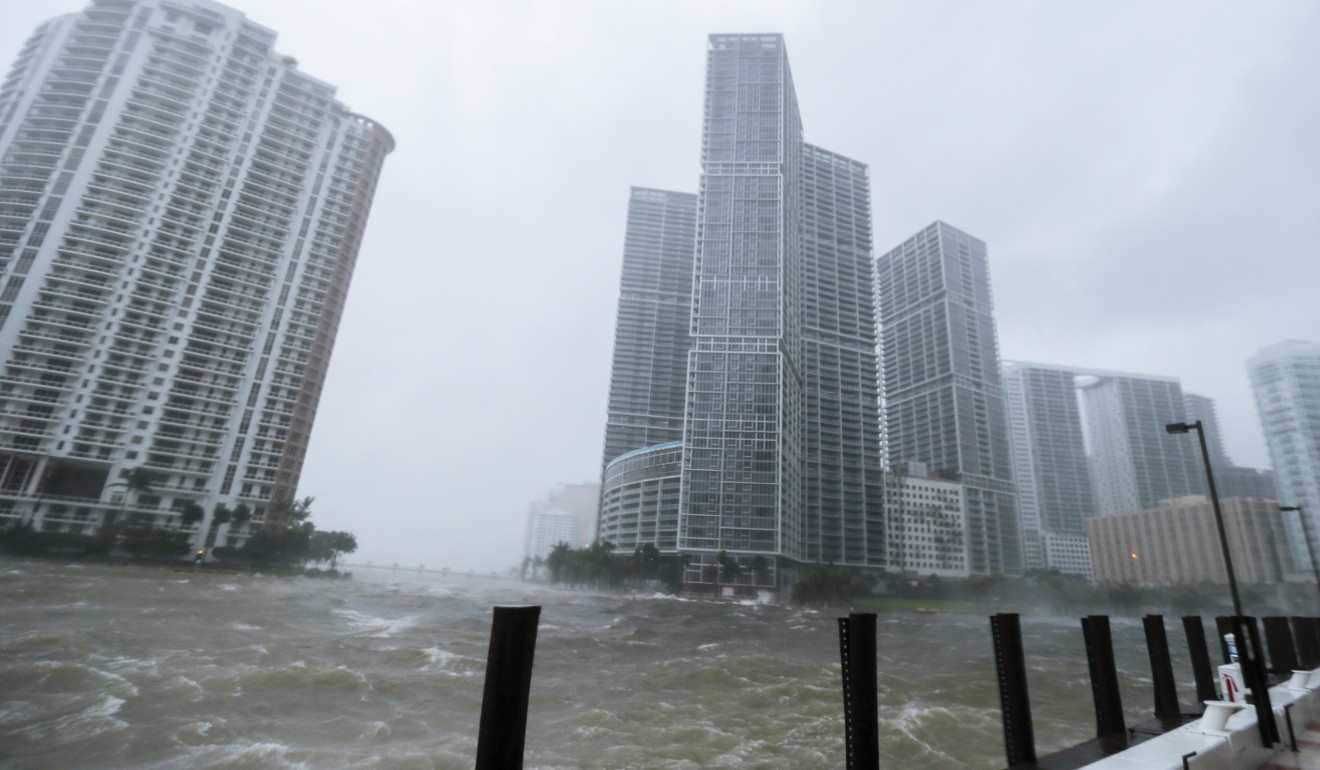 Waters where Miami River meets Biscayne Bay turned rough as Hurricane Irma struck. Photo: EPA