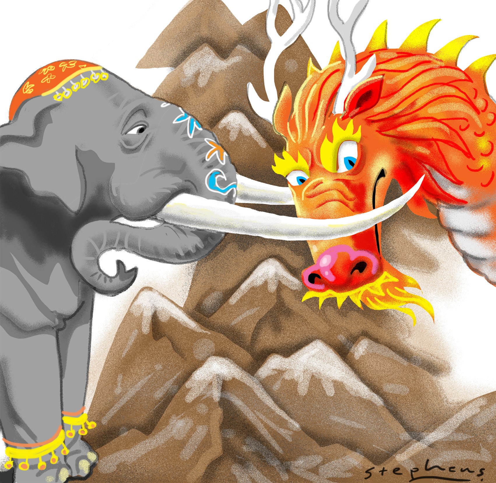 Despite the competition ­between the Chinese “dragon” and the Indian “elephant”, the two economies are considered somewhat complementary and have great potential for pragmatic and mutually beneficial cooperation. Illustration: Craig Stephens