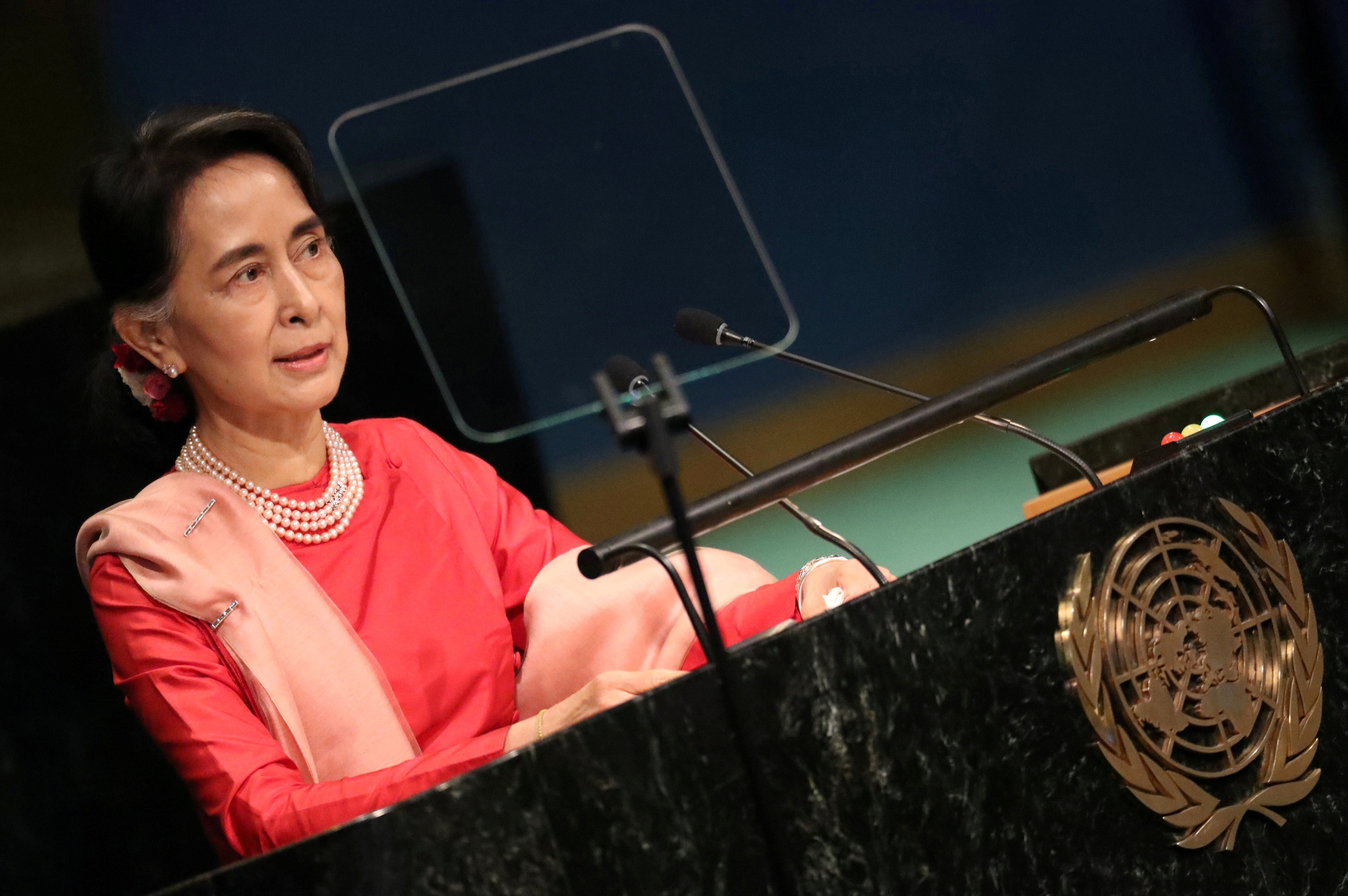 Myanmar's Aung San Suu Kyi addresses the 71st UN General Assembly in New York last September. Once an icon of democracy and human rights, Suu Kyi has come increasingly under fire for her silence as Myanmar’s Rohingya Muslims are persecuted, but her defenders argue that speaking out might prompt another military coup. Photo: Reuters