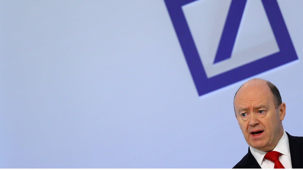 Deutsche Bank CEO John Cryan addresses the bank's annual news conference in Frankfurt, Germany in February. Photo: REUTERS/Kai Pfaffenbach/File Photo