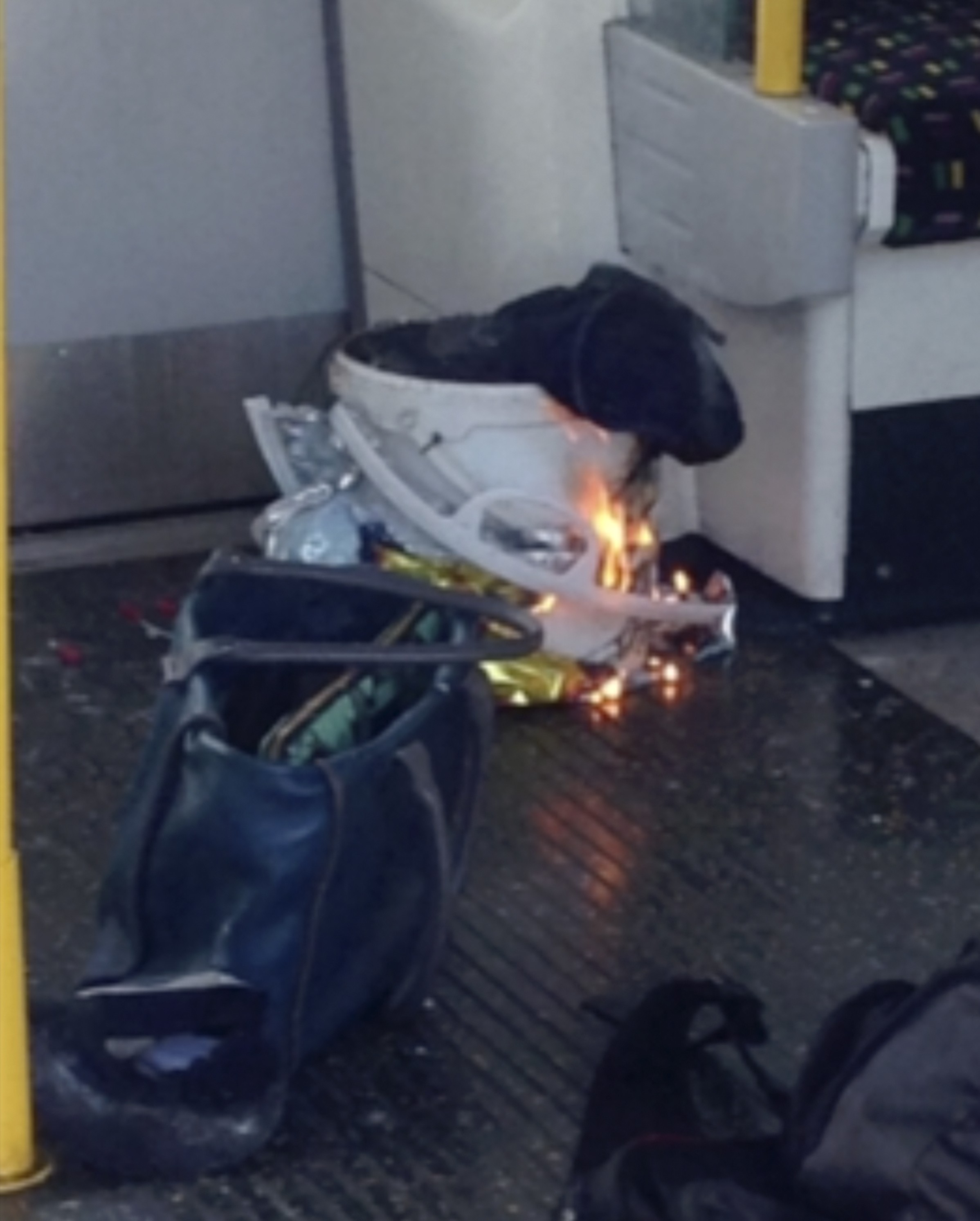 The improvised explosive device that was used in last week’s London train bombing, which left 30 injured. Photo: AP