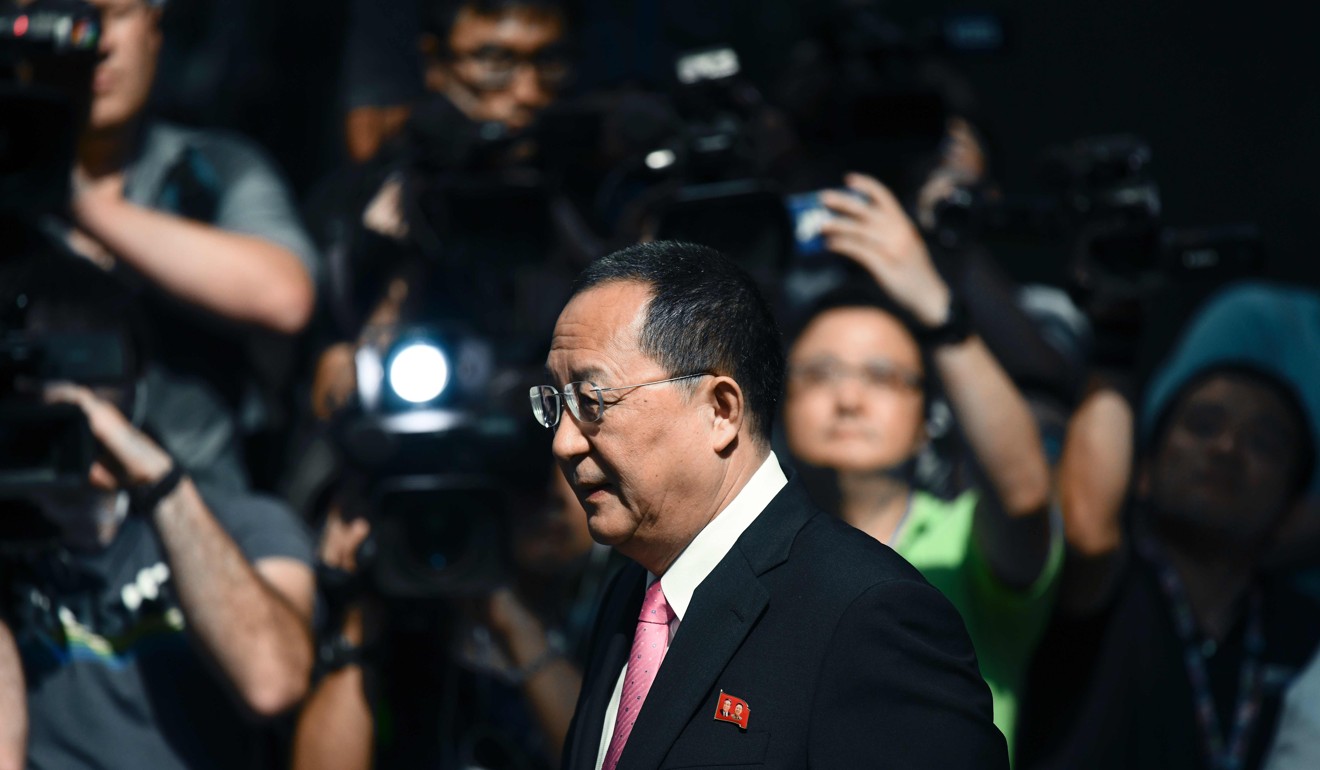 North Korean foreign minister Ri Yong-ho outside his hotel in New York on September 25, 2017. Photo: AFP