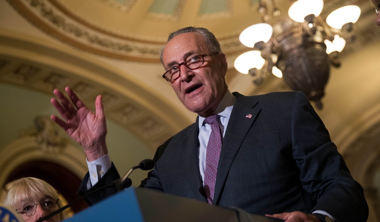 Senate Minority Leader Chuck Schumer declares victory over Republicans after their latest bid to repeal ObamaCare collapsed. Photo: AFP