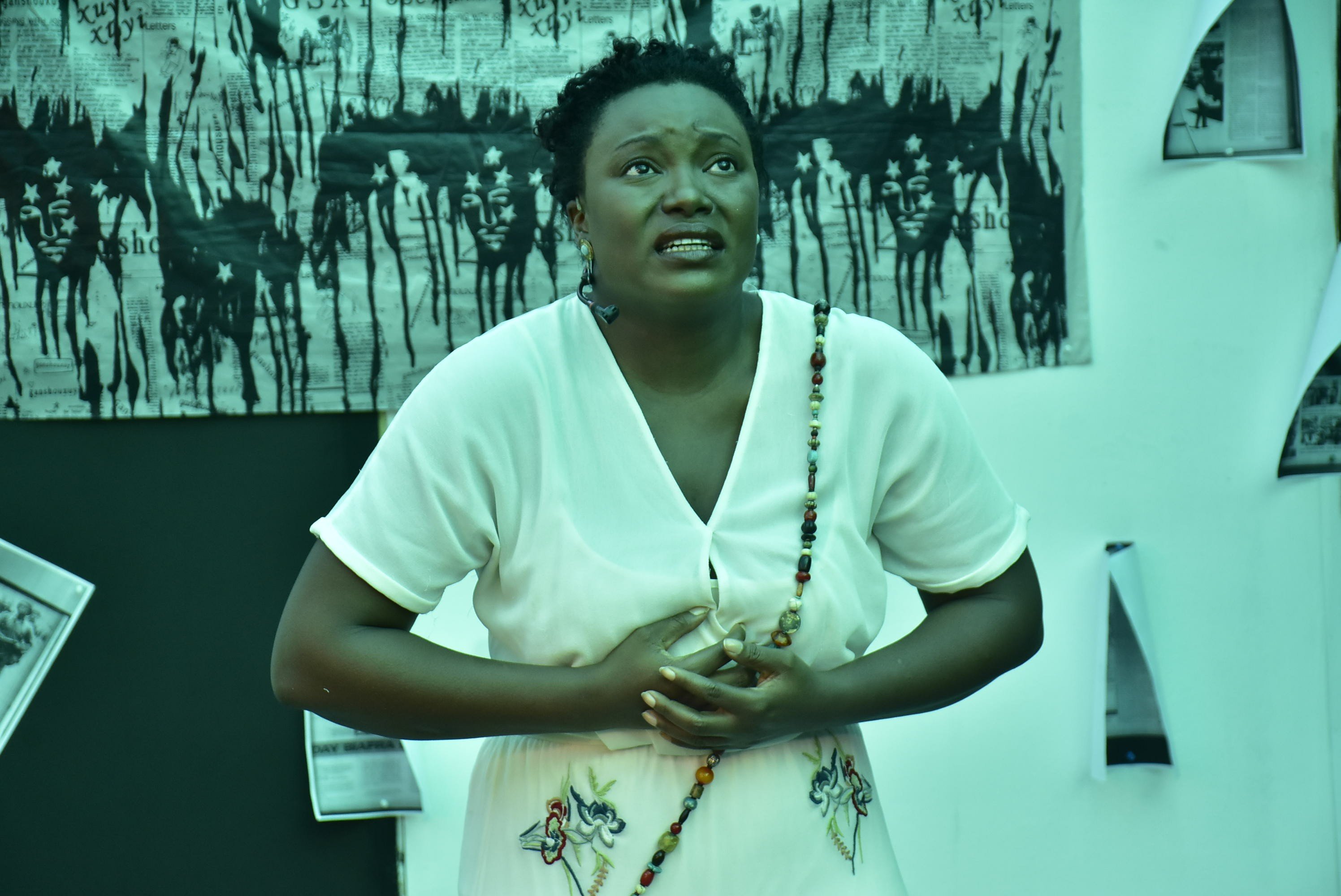 Playwright, director and performer Donna Ogunnaike in Strelitzia, which physically immerses the audience in a multisensory diary of self-discovery through a journey into the public and private history of the Nigerian people.