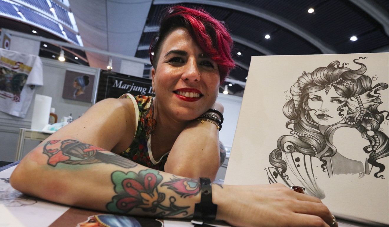 Spanish tattoo artist Marijunj Lama shows off her skills at the International Tattoo Convention. Photo: Felix Wong
