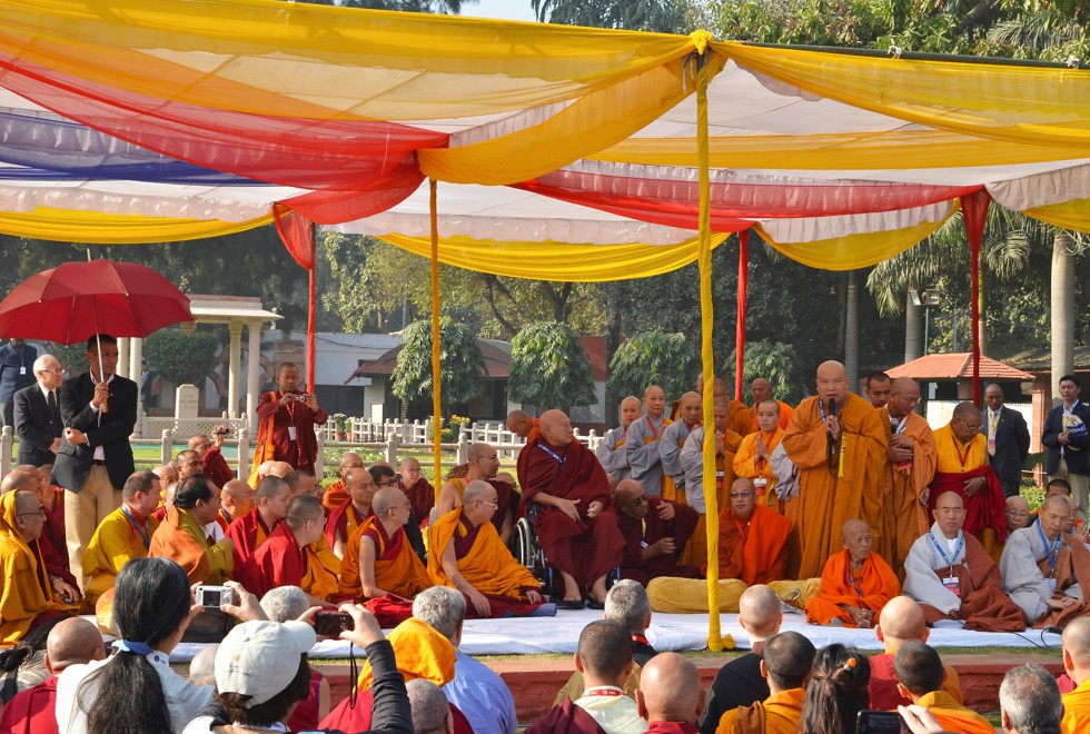 A gathering of Buddhist leaders including the Dalai Lama and Sogyal. Picture: Alamy