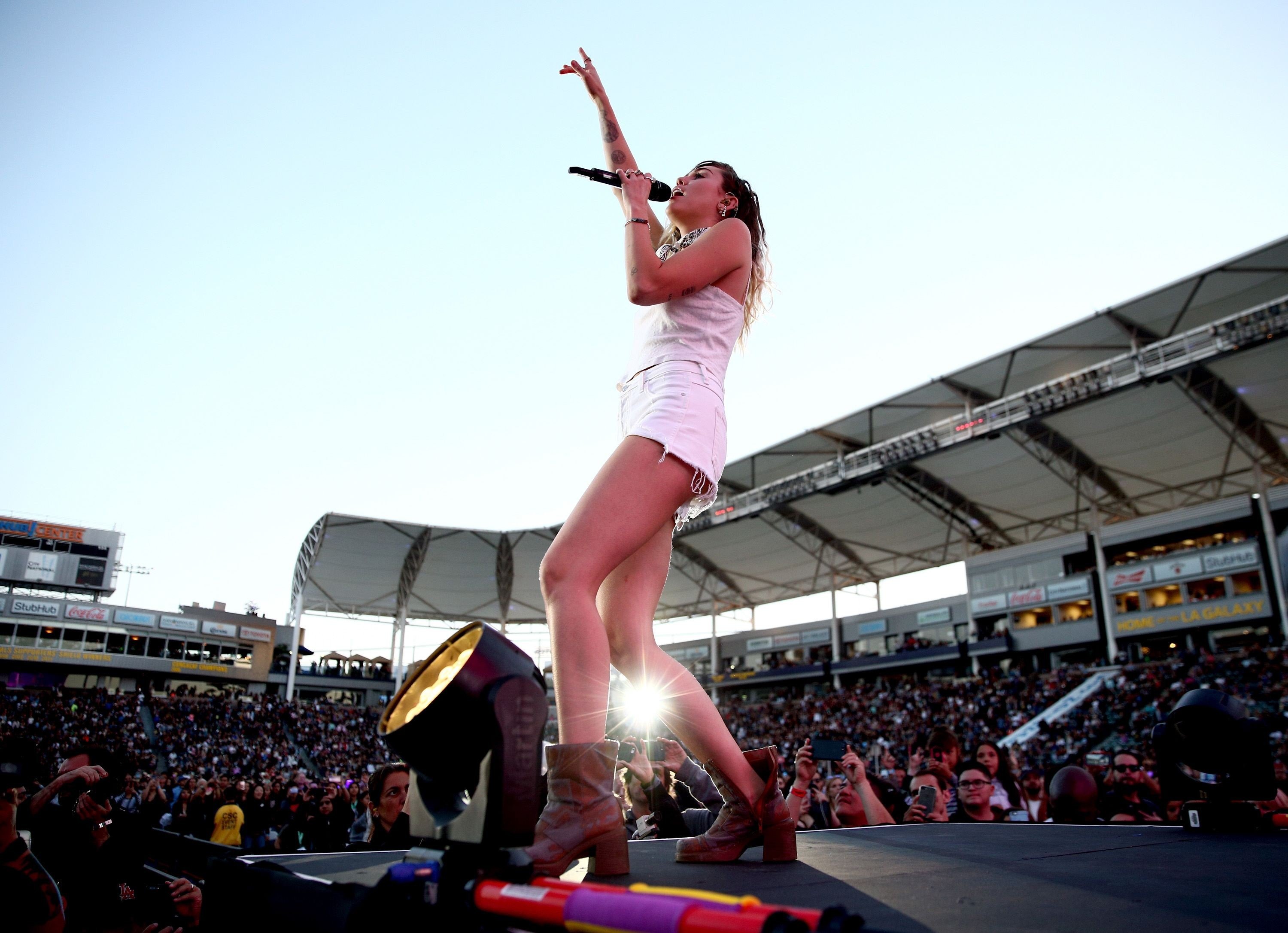 Miley Cyrus performs onstage in California in May. Picture: AFP