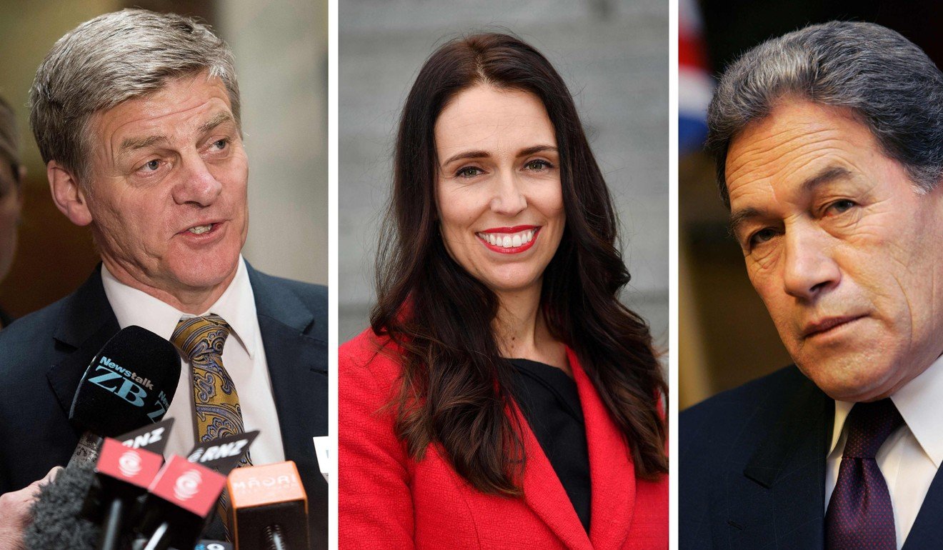 New Zealand Prime Minister Bill English, leader of the Labour Party Jacinda Ardern and Winston Peters. Photo: AFP